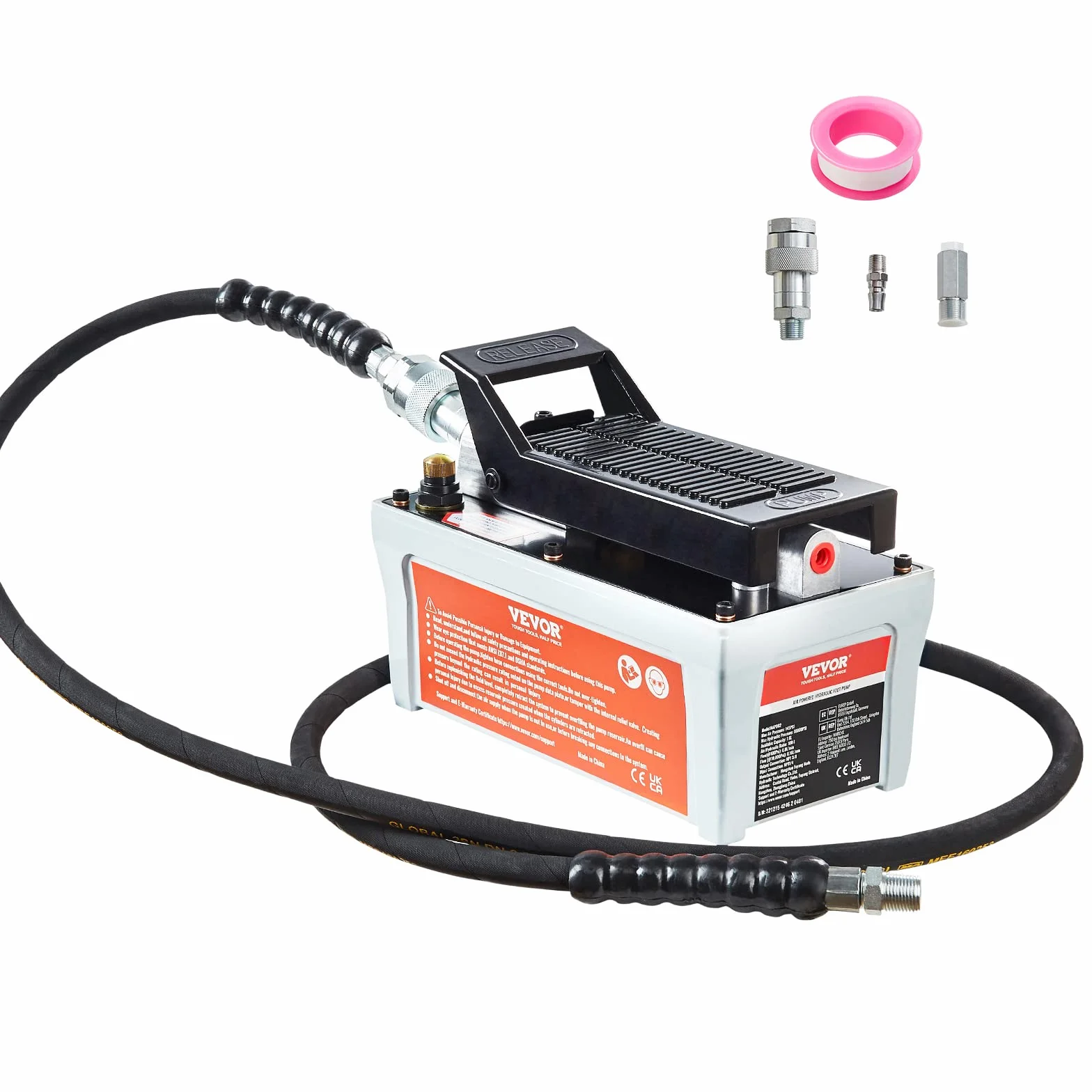 VEVOR Pompa Idraulica ad Aria Azionata da Pedale Ingresso Aria NPT 1/4" con Tubo 2m Capacità dell'Olio 1,6L, Pompa Pneumatica a Pedale Pressione Max. 10000 PSI con Tubo 2m Capienza del Serbatoio 1,6L