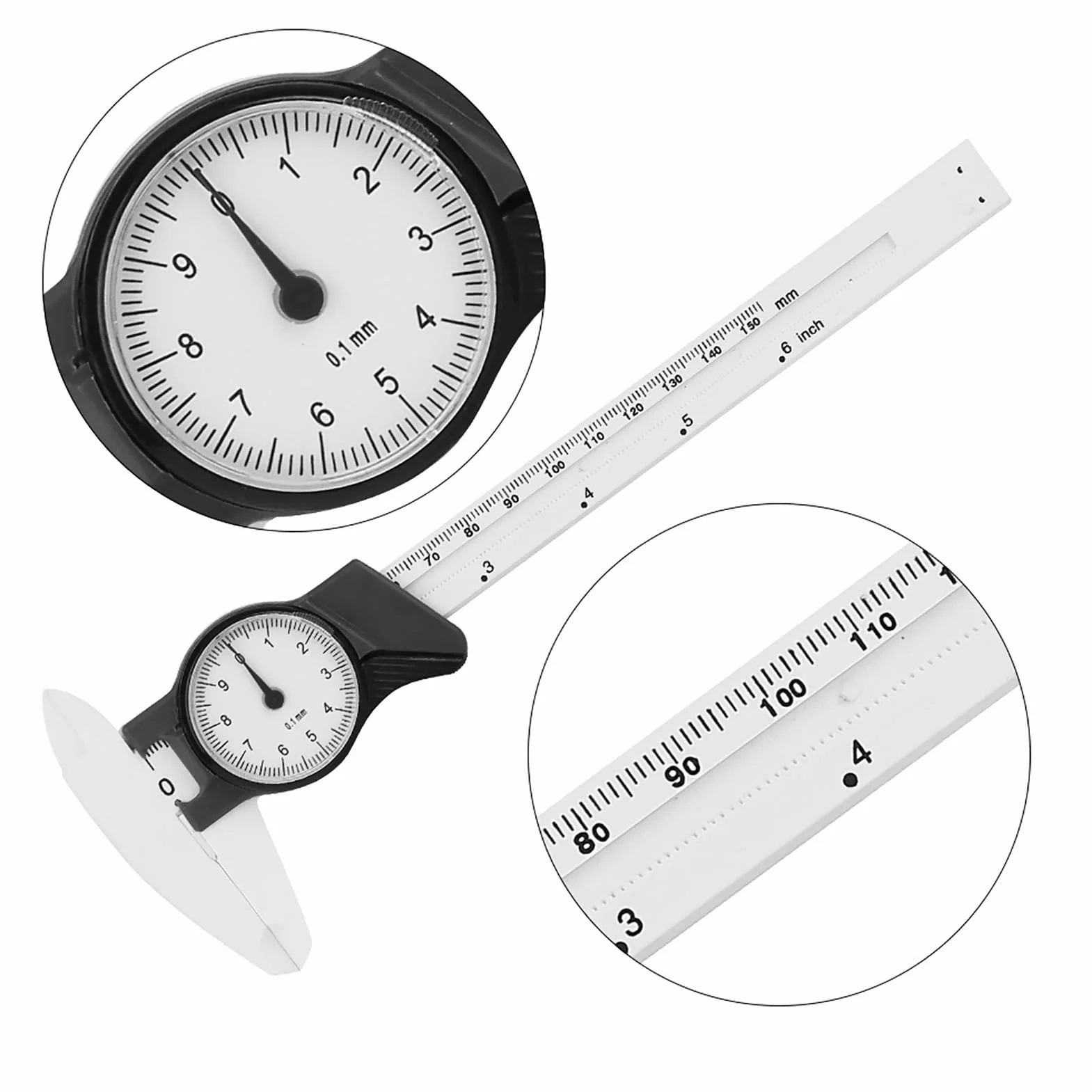 quadrante in plastica calibro a corsoio righello strumento di misura professionale misura 150 mm bianco giallo (Culnflunc5Z-01)
