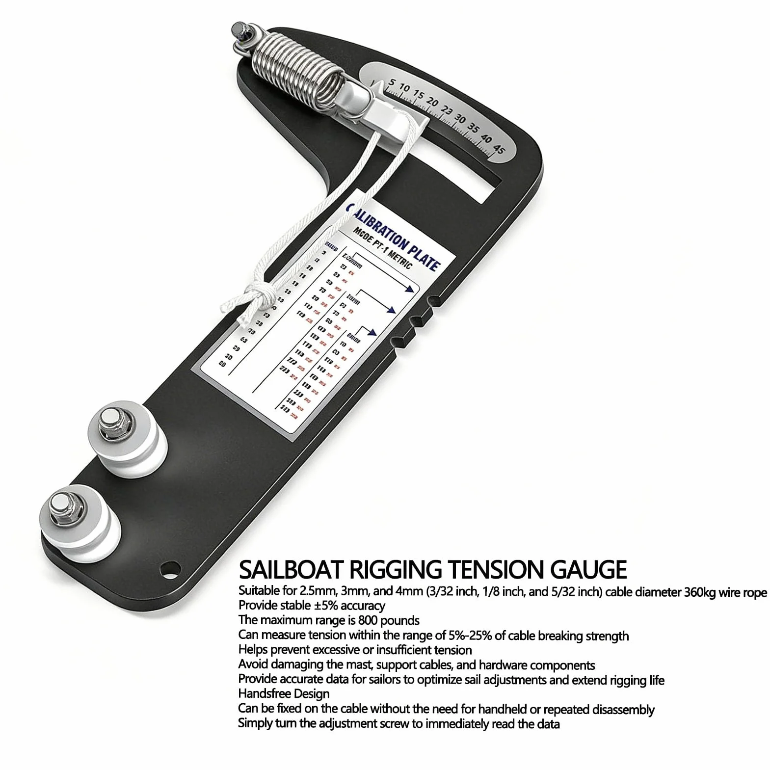 Misuratore di Tensione per Sartiame per Barche a Vela, Misuratore di Tensione per Funi Metalliche Ad Alta Precisione in Lega di Alluminio con Design Vivavoce per Cavo da 2,5 Mm 3