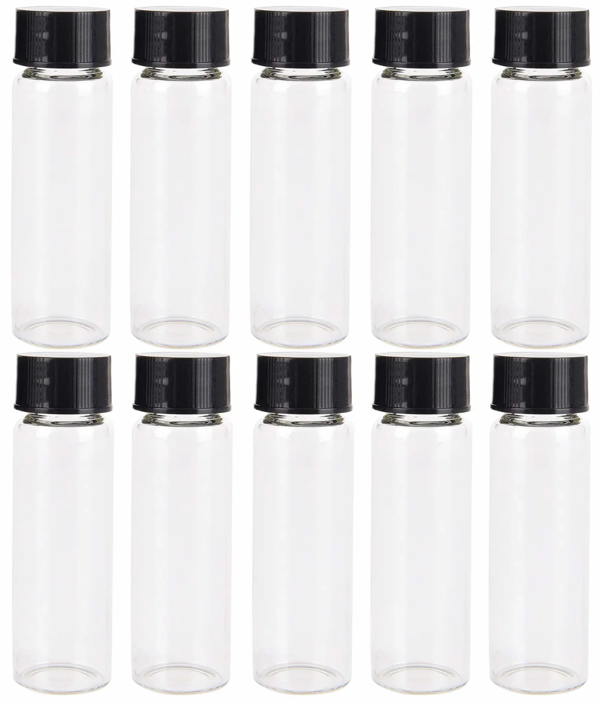 Bottiglie di Vetro Trasparente 30 ml, Fiale di Vetro per Campioni, Tappo Nero a Vite, 25 Pezzi
