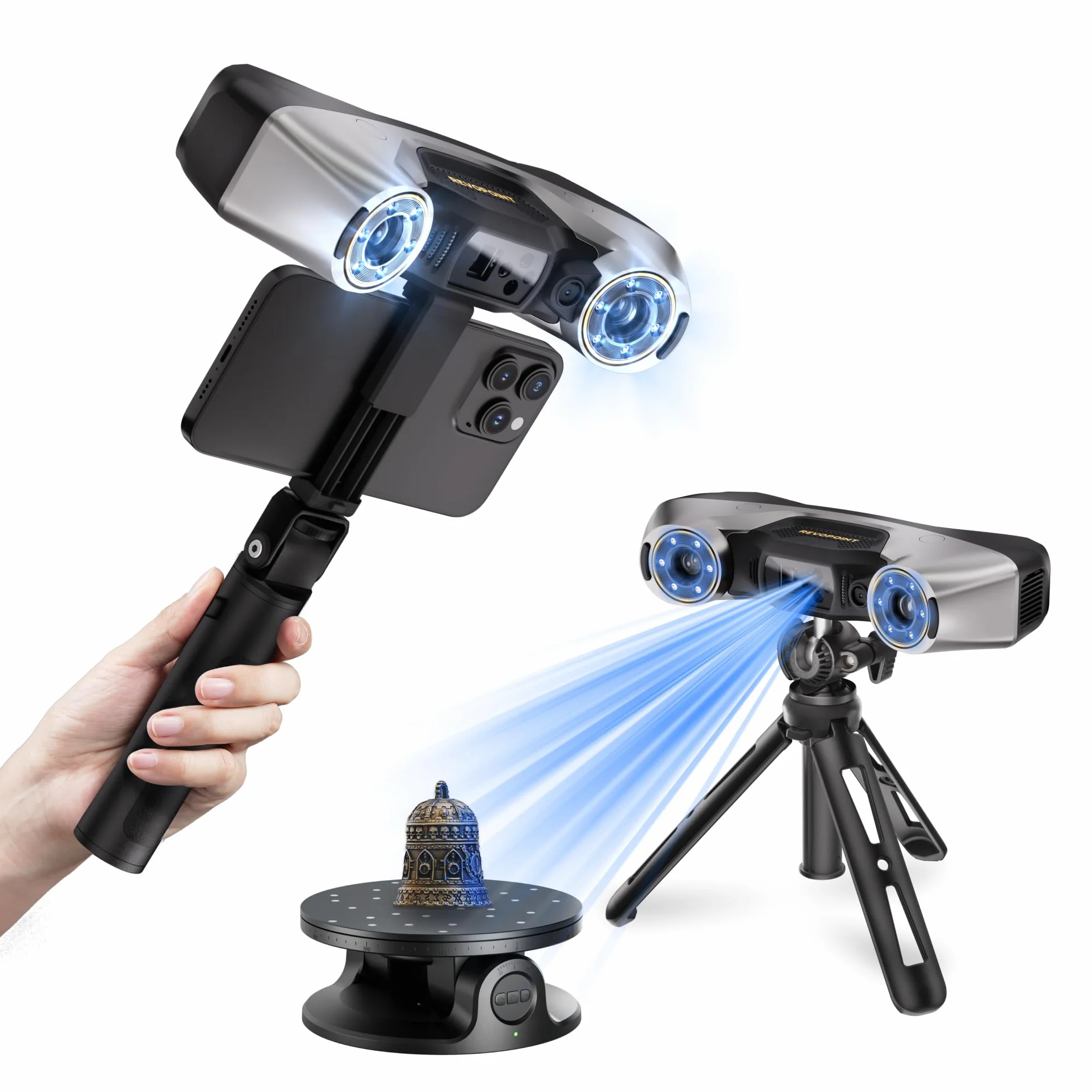 Revopoint MetroY Pro Scanner 3D per Stampa 3D, Precisione da 0,01 mm, Scanner Portatile Laser Blu Precisione Industriale 34+15+1, a Tutto Campo con a 62 Linee di Scansione, Anteprima in Tempo Reale