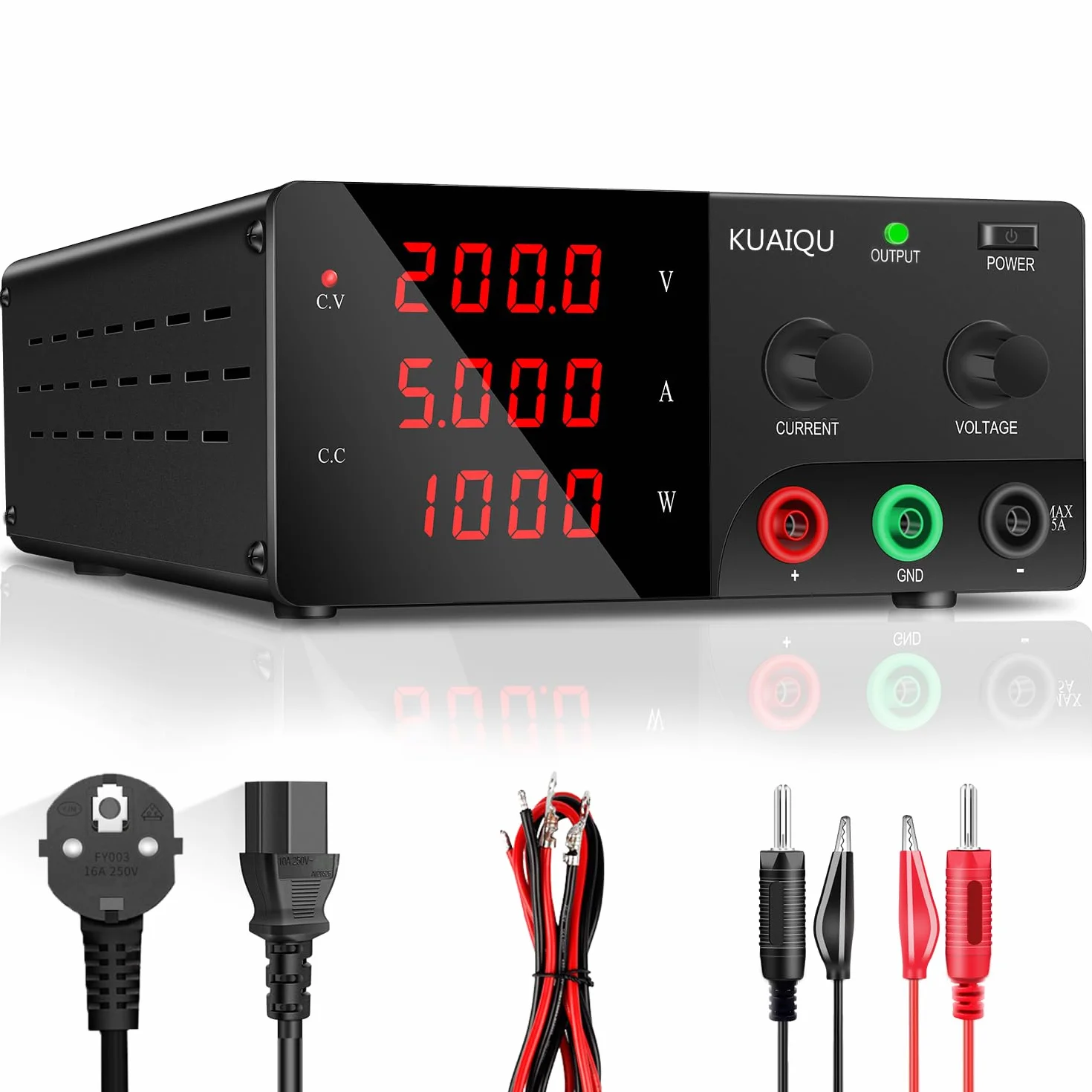 Alimentatore da Banco 200V 5A 1000W Alta Potenza Alimentatore da Laboratorio con OUTPUT/Encoder, Alta Tensione Alimentatore Regolabile Stabilizzato per Alimentazione di LED/Laboratorio/Inverter