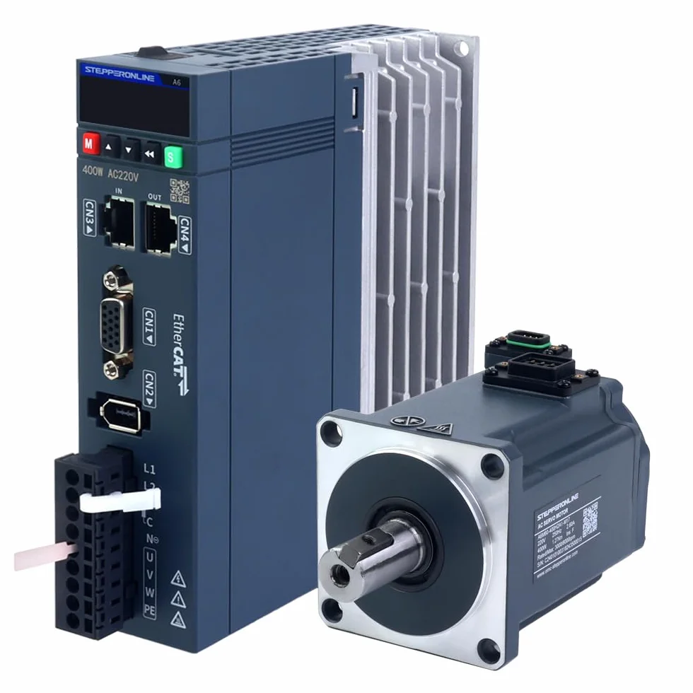 STEPPERONLINE Kit servomotore AC EtherCAT Serie A6 400W Servomotore 3000rpm 1,27Nm 17 Bit Sensore di posizione assoluto IP67 + Driver servomotore AC EtherCAT 400W + Cavo da 3,0M