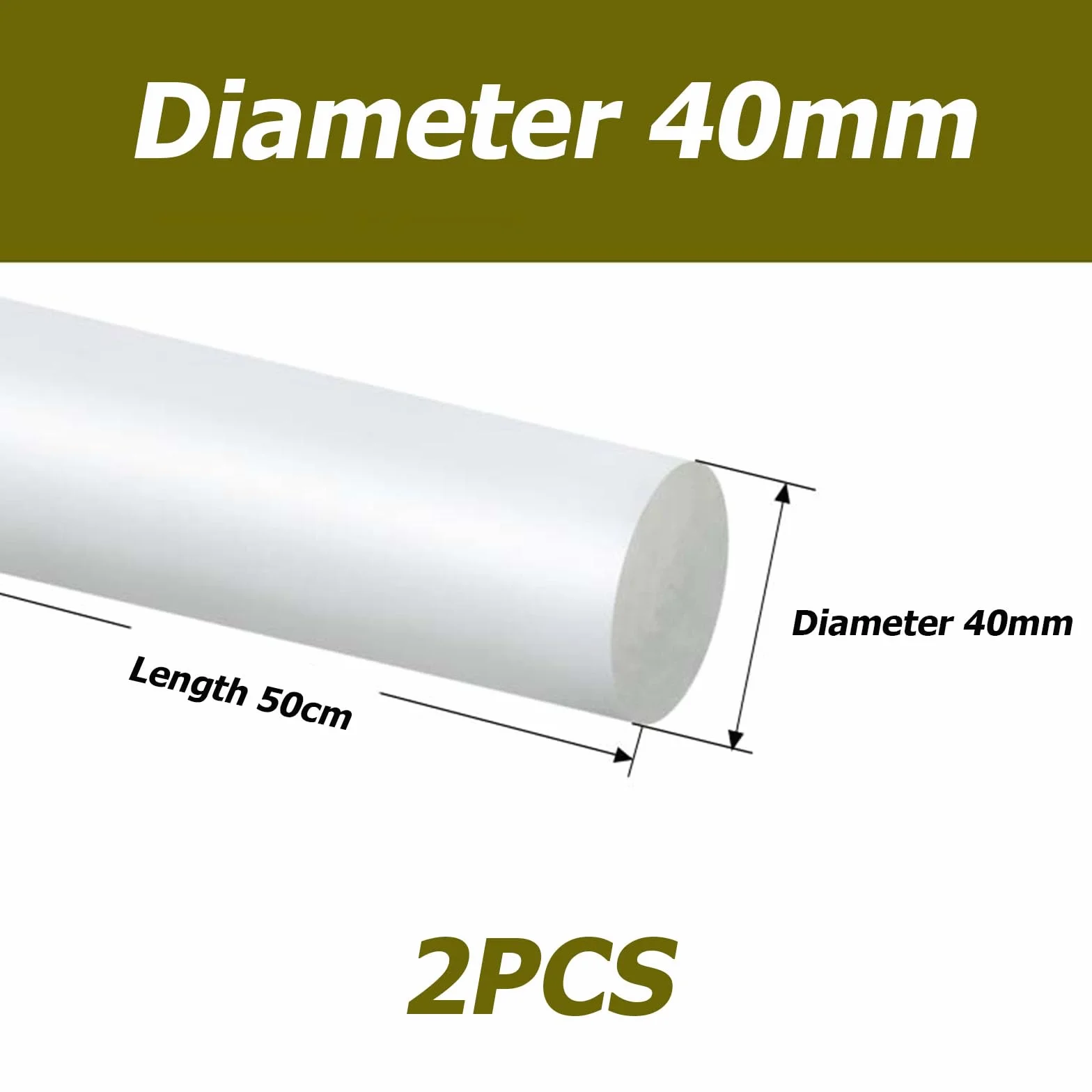 Barra Tonda Nylon PA6 40mm 50cm Asta Plastica Antiurto 2pcs