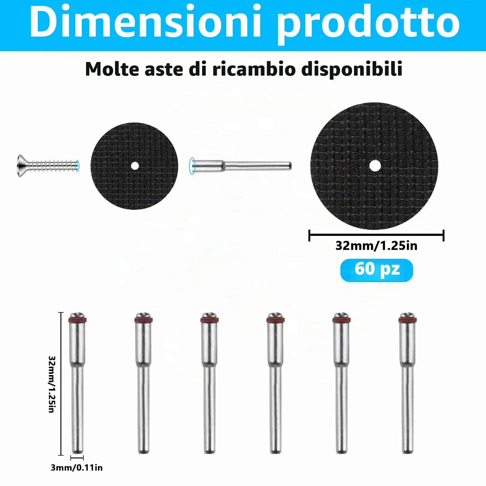 60 dischi da taglio compatibili con Dremel, 32 mm per accessori rotanti, set di dischi da taglio per metallo acciaio