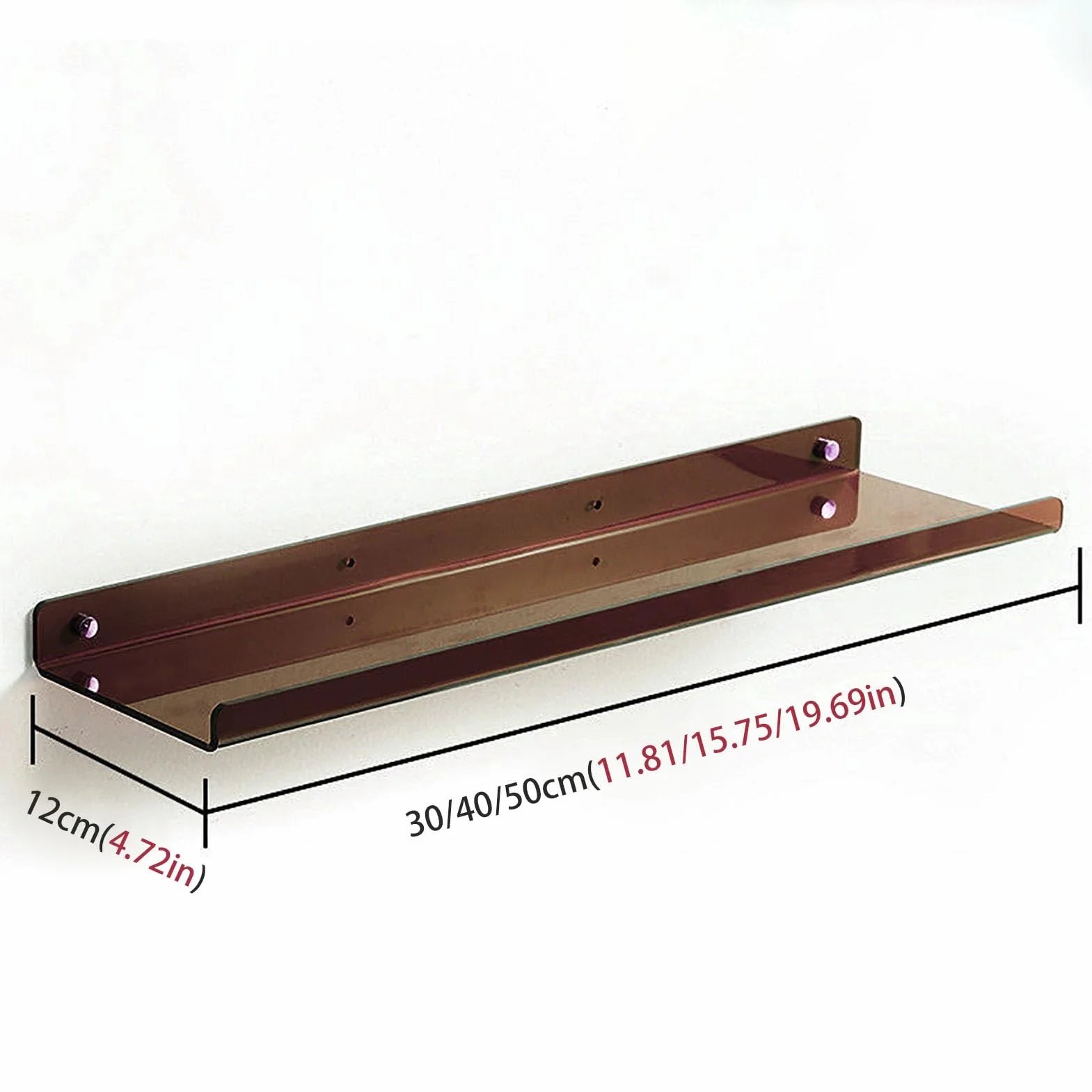 Scaffali in Acrilico da Parete 5 mm, Mensola sospesa portaoggetti Bagno 40x12 cm Tea Color