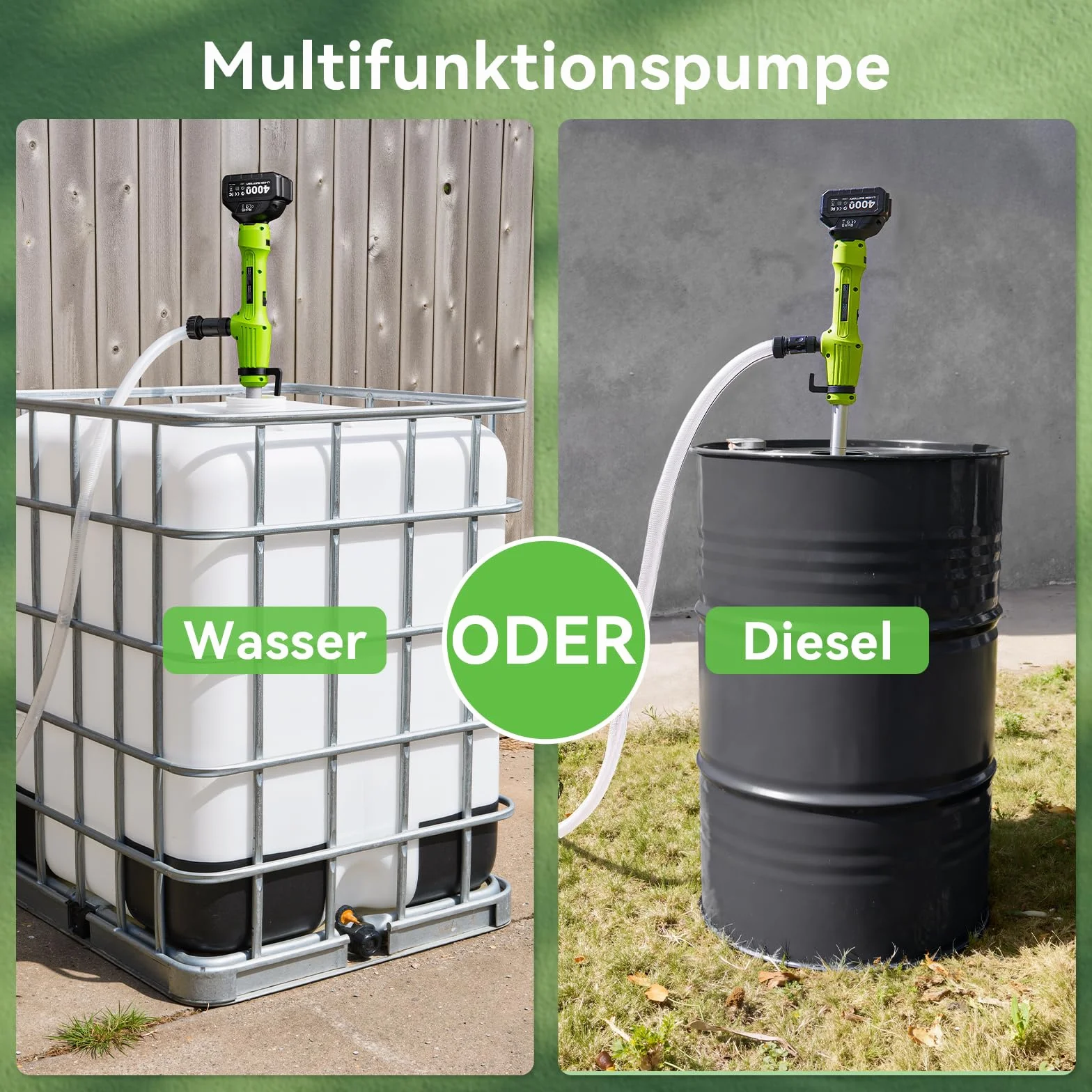 Taskstar Pompa di trasferimento senza fili per acqua/diesel, filtro Ø5,6 cm, 2725 l/h, autonomia 60 min, prevalenza 5 m per cantina, piscina, stagno, fusti pioggia, barca, acquario, camper
