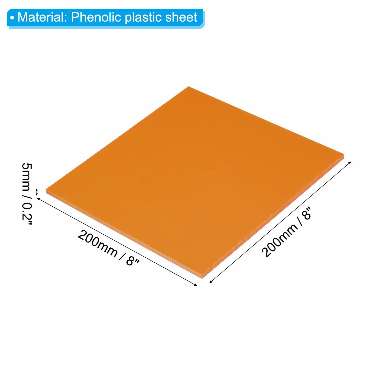 PATIKIL Pannello in plastica fenolica, 200 x 200 x 5 mm, 1 pezzo in resina laminata, per apparecchi elettrici elettronici, fai da te e artigianato, arancione rosso