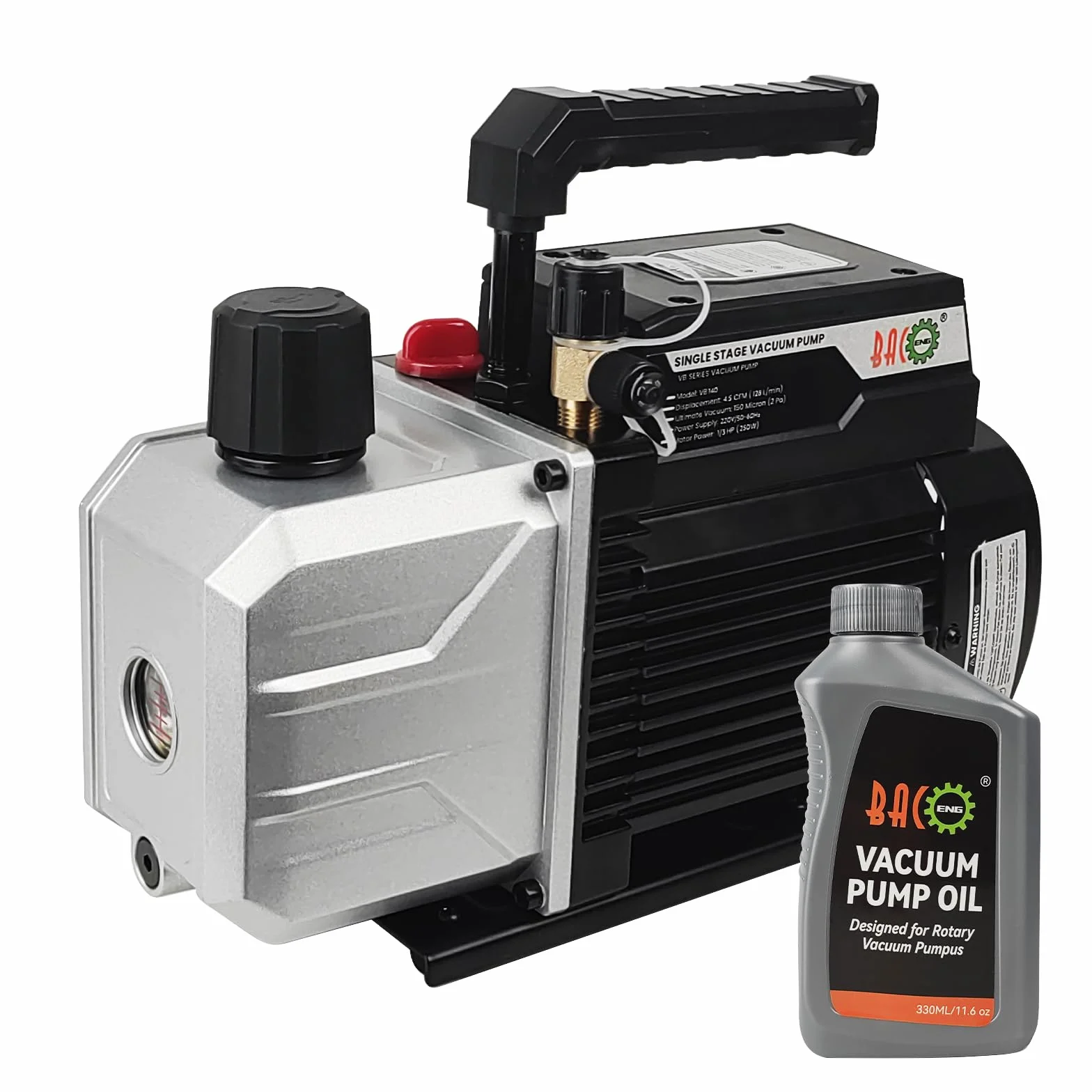 BACOENG 4,5CFM Pompa a Vuoto per Refrigerazione Aria Condizionata, 1/3HP Pompa a Vuoto Monostadio 1440r/min per vuoto ad aria elettrica per auto Sistemi di refrigerazione