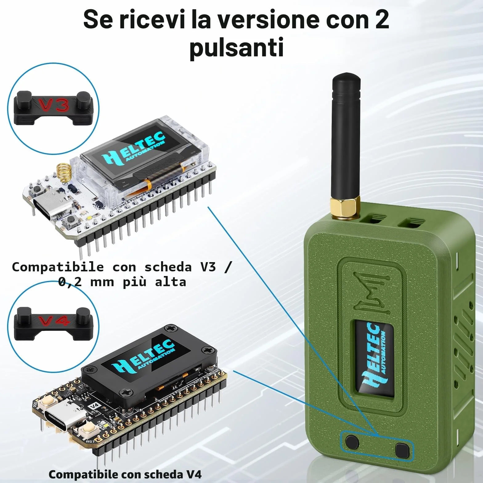 2 Set ESP32 LoRa V3 Modulplatine con Antenna 868 MHz + Batteria 3000 mAh + Custodia Protettiva con WLAN Integrato Bluetooth SX1262 CP2102 Display OLED 0,96" Tipo C per Arduino Lora Meshtastic IoT (N35