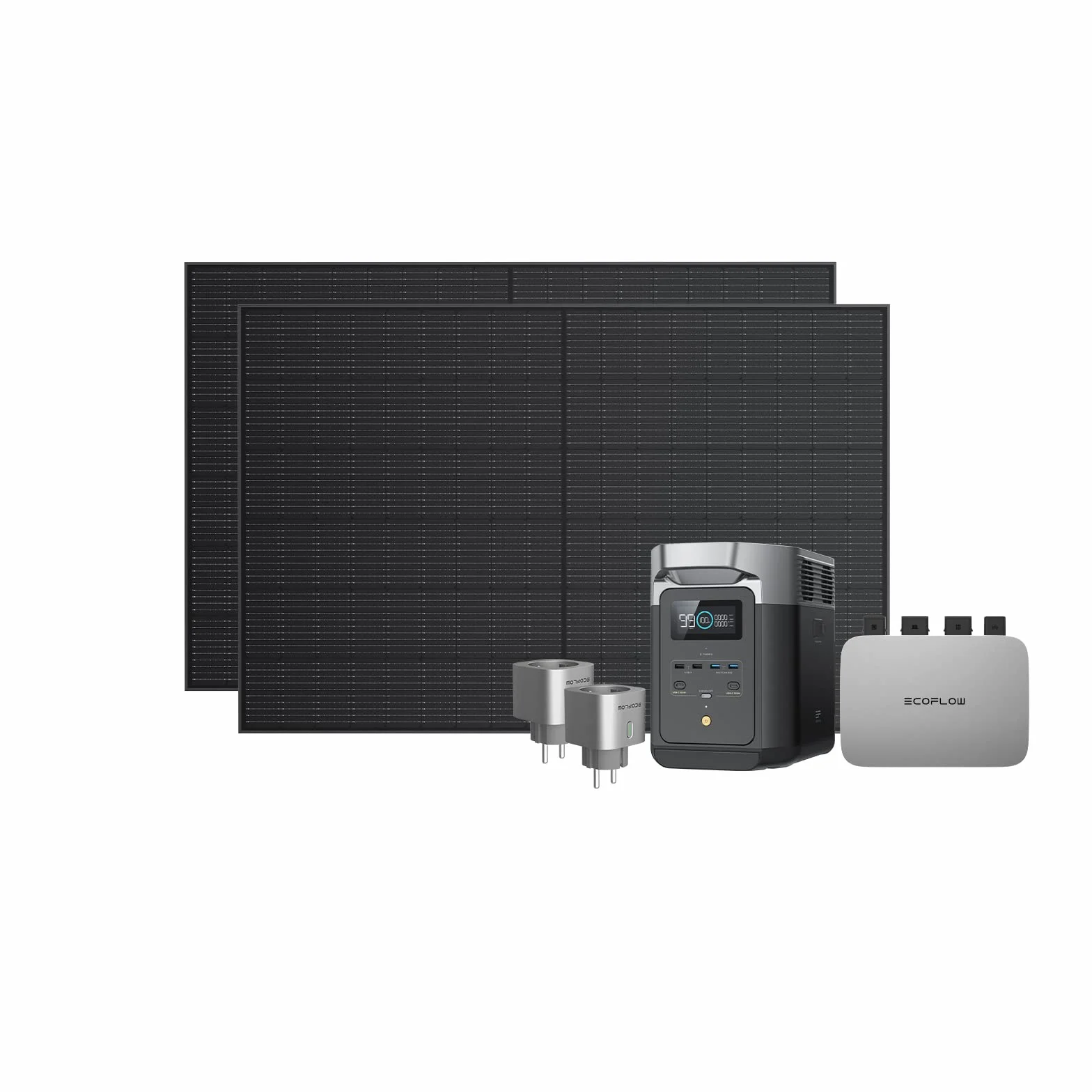 ECOFLOW Impianto fotovoltaico da balcone PowerStream, microinverter grid tie,pannelli solari rigidi 400W×2,centrale elettrica DELTA 2 da 1kWh,Smart Plug×2,Wi-Fi,App,controlla consumi energetici