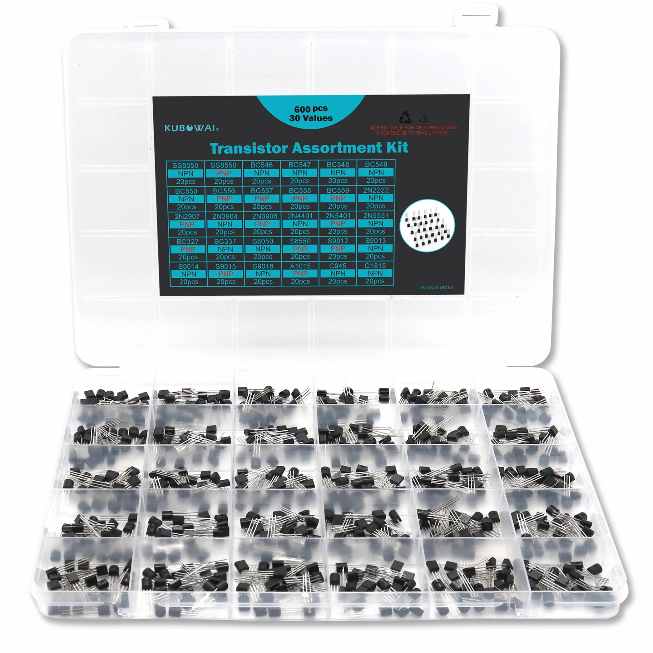 Transistor Set 600 Pezzi PNP NPN SS8050 SS8550 BC546 BC547 BC548 BC549 BC550