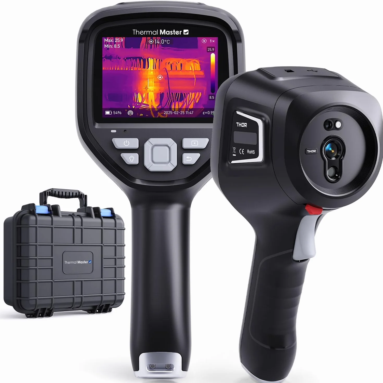 Thor 002 Termocamera Palmare, Risoluzione 512×384 px, 25Hz, Display IPS 3,5", -20°C a 550°C, WLAN & App/PC Analisi, IP54 per Settore Elettrico, Industriale e HVAC