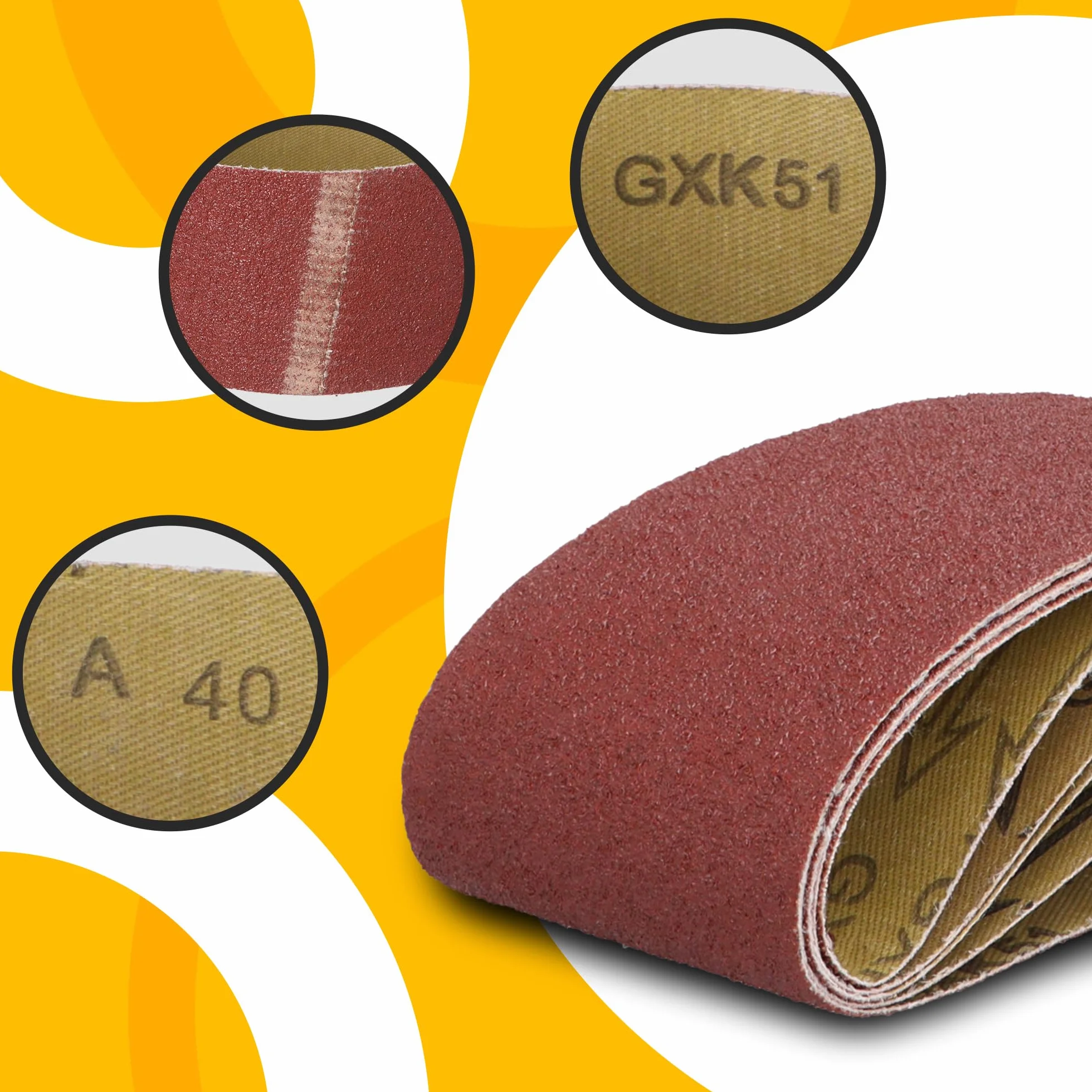 5x Nastro Abrasivo 75x533 mm P40 Levigatrice Macchina Cinghia Tessuto Carteggiatura Affilatura Sbavatura Rimozione Ruggine Legno Metallo Plastica Robusto Lunga Durata