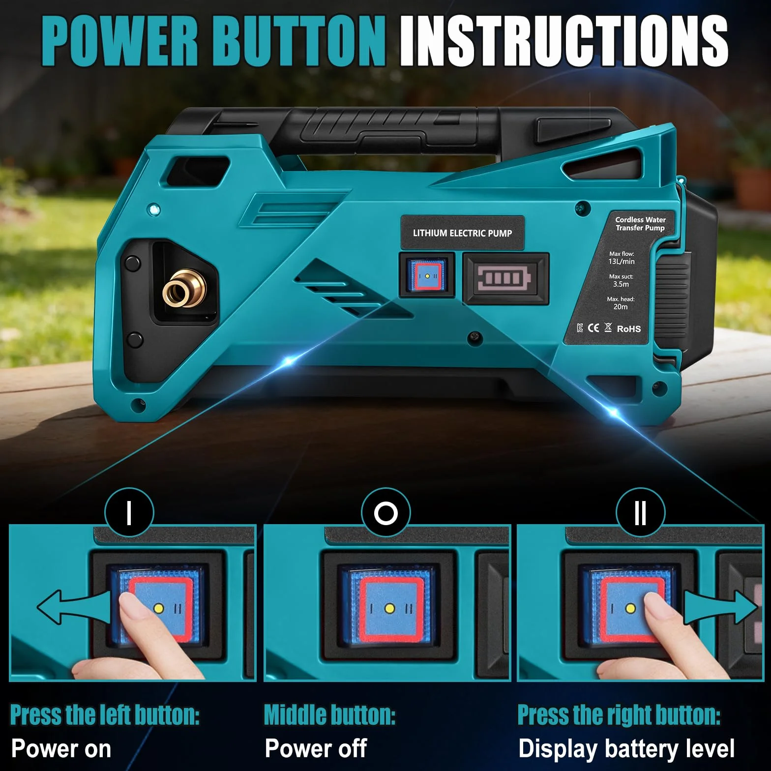 Pompa dell'acqua compatibile con batteria Makita da 18 V, senza fili, pompa elettrica autoadescante per casa, piscina, camper, giardino, vasca idromassaggio, stagno acquario (senza batteria)