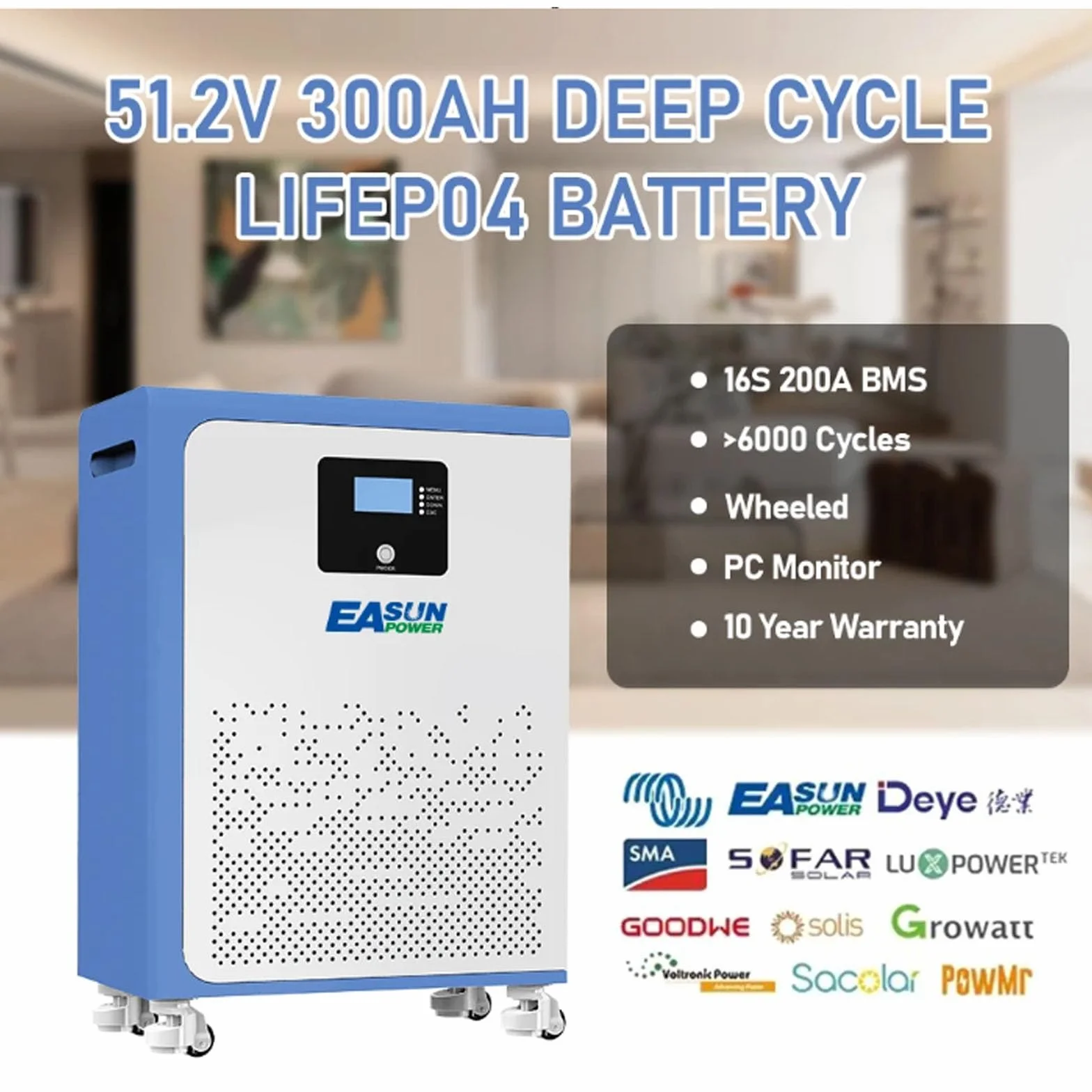 POWLAND 15kWh Batteria al Litio 48V per Fotovoltaico | 300Ah 51.2V LiFePO4 6000+ Cicli | Batteria da Pavimento con BMS di Sicurezza