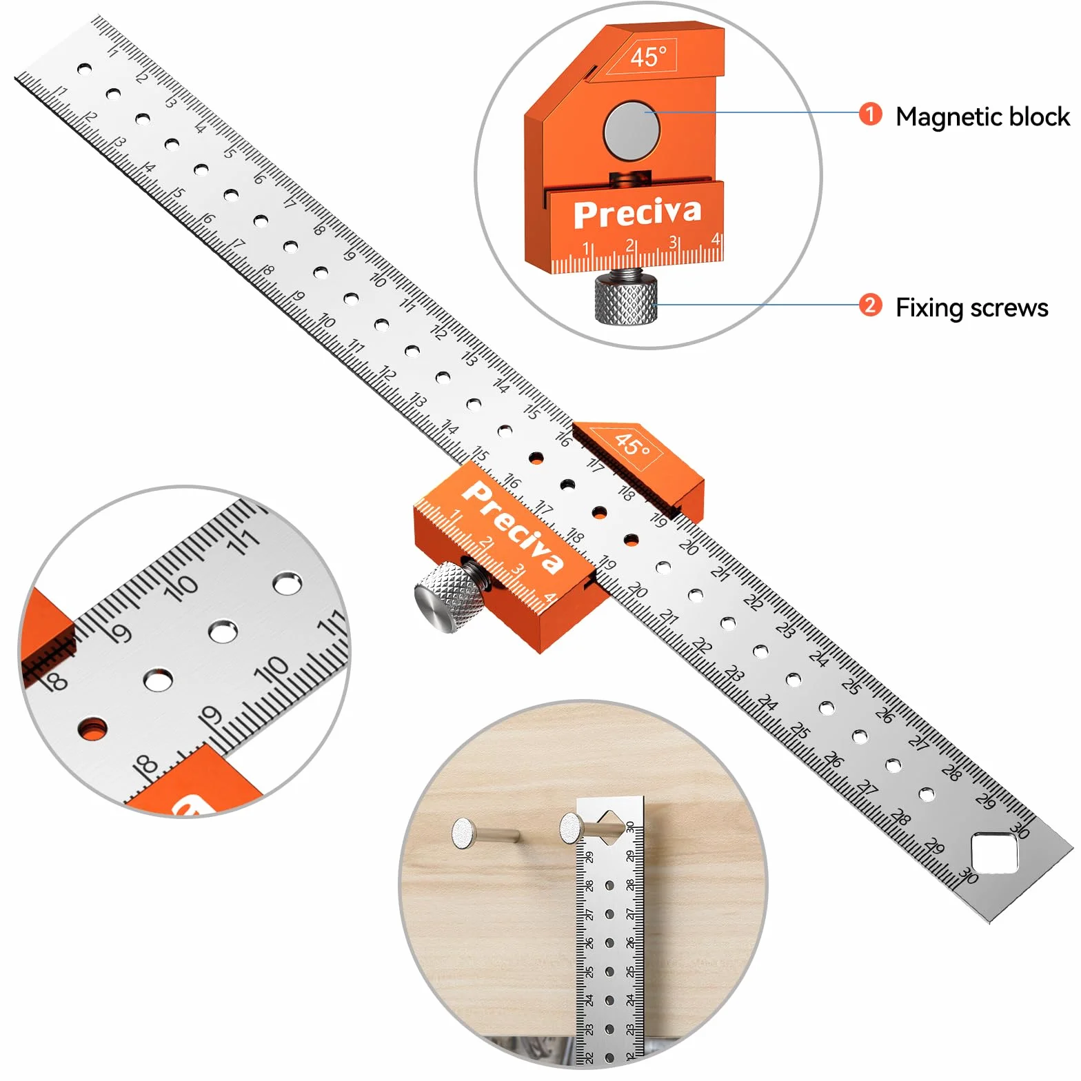 Preciva Righello Falegname Carpentiere Steel Ruler Misurazione Angolo Lunghezza