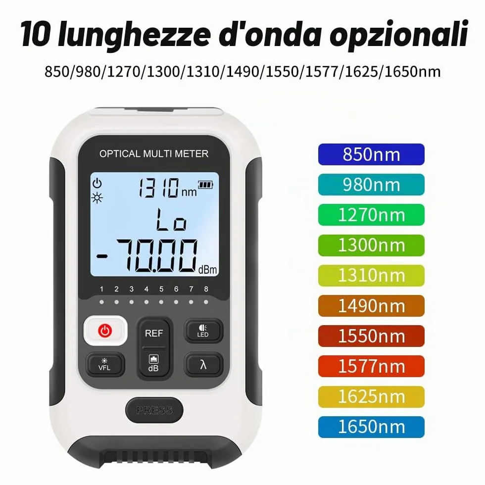 Misuratore di potenza ottico tutto in 1 con risoluzione dei guasti visivi VFL e RJ45 Monitoraggio dei cavi multifunzione in fibra ottica con batteria agli ioni di litio (AT-TM570OPMVFL)