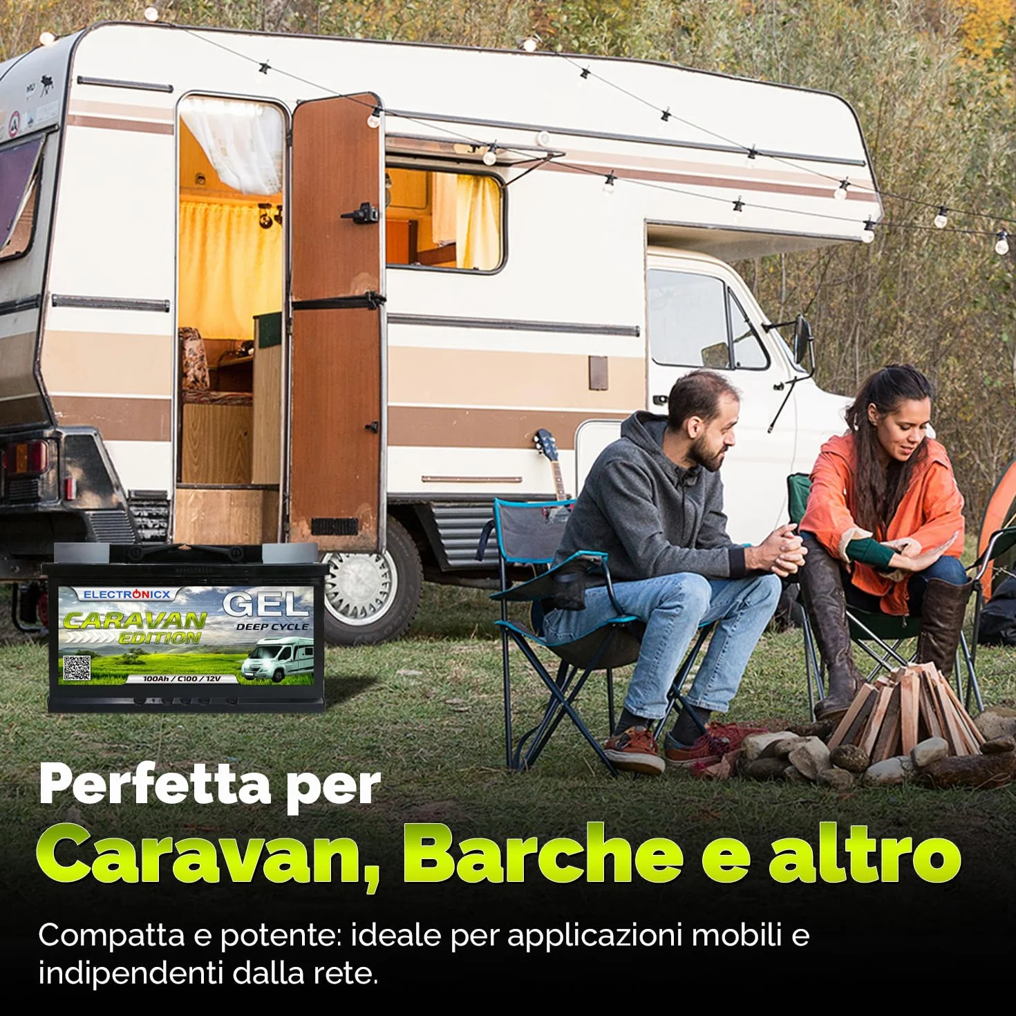 Batteria GEL 12V 100Ah Ciclo Profondo – Batteria Senza Manutenzione per Camper, Caravan, Barca, Casetta da Giardino, Sistemi Solari Off-Grid – Electronicx Caravan Edition