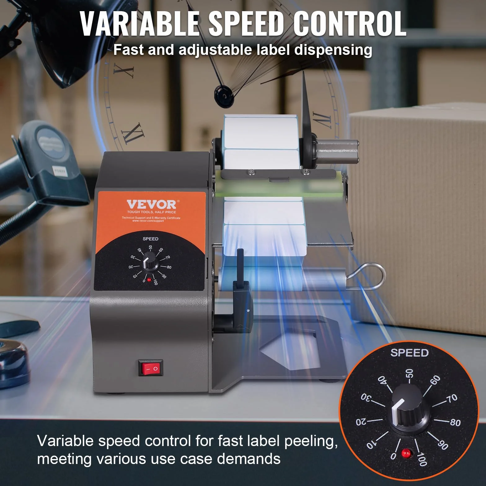 VEVOR Etichettatrice Semiautomatica, 20-50 Pezzi/min, Applicatore di Etichette, Etichettatrice Velocità Regolabile Larghezza Etichetta tra 5-115mm per Etichette Trasparente da Magazzino Supermercato