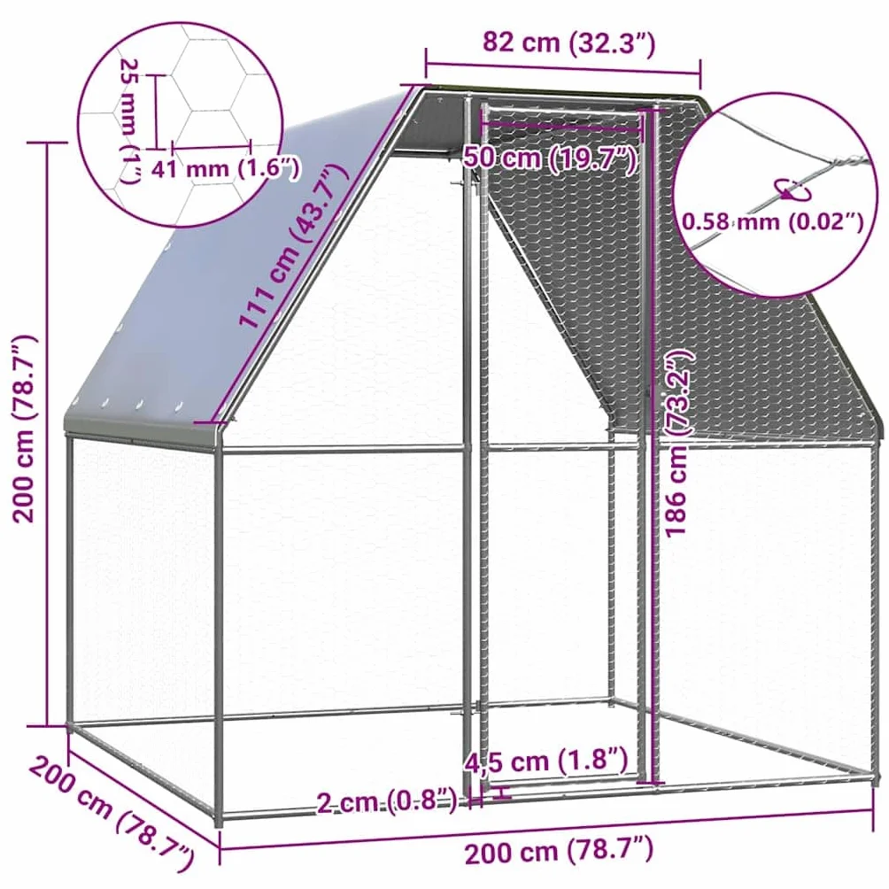 vidaXL Gabbia per Polli Argento e Grigio 2x2x2 m in Acciaio Zincato