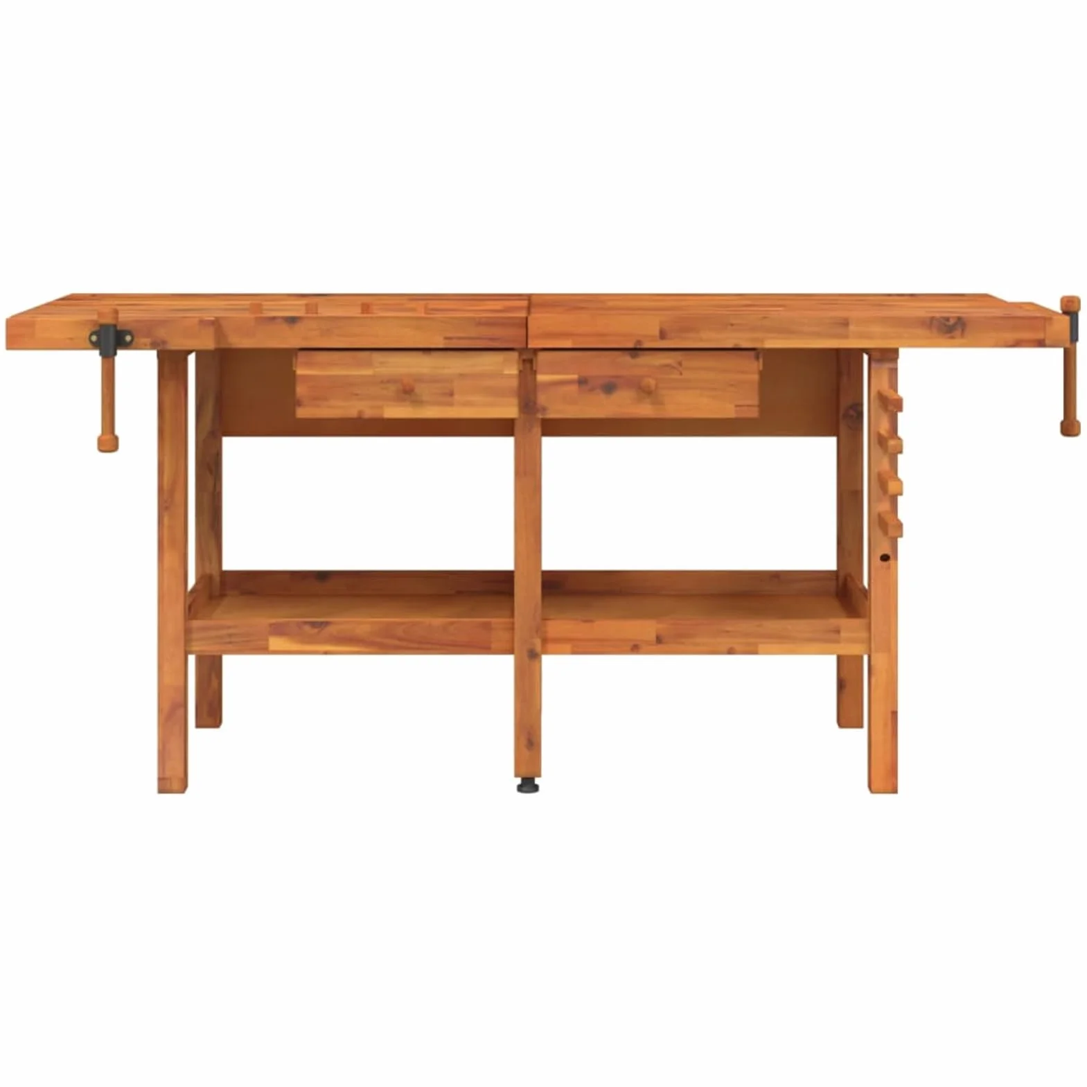 Homgoday Banco da Lavoro in Legno di Acacia con Morse 184-192x54-62x83cm 2 Cassetti Robusto