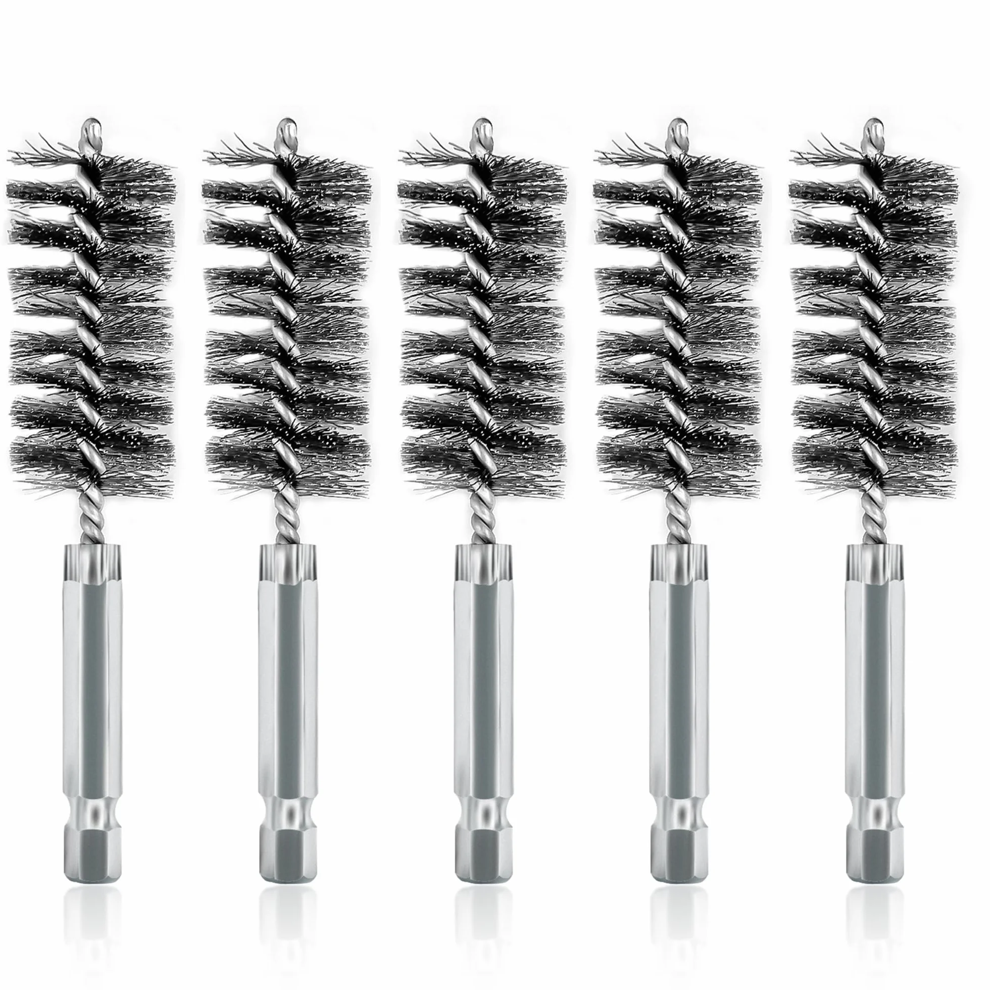ASNOMY Set di 5 Spazzole in Acciaio Inox da 2,2 cm Con Foro, Setole per Pulizia di Trapani Elettrici, Spazzole Abrasive Con Gambo Esagonale da 1/4"