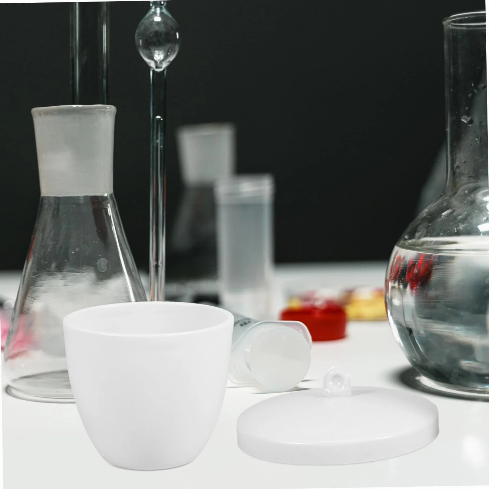 ULTECHNOVO Crogiolo con Coperchio e Manico in Porcellana da 70ml Resistente alle Alte Temperature Crogiolo Ceramico per Laboratorio e Raffinazione Chimica