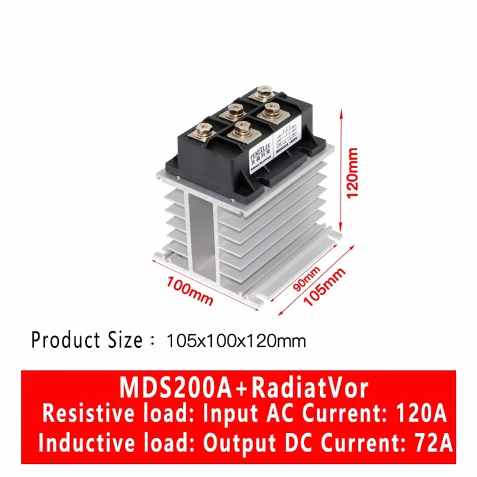 1 pz 100A Raddrizzatore a Ponte MDS 60A 150A 200A 1600 V Modulo Diodo a Onda Intera Raddrizzatore Trifase con Dissipatore di Calore in Alluminio(200A)
