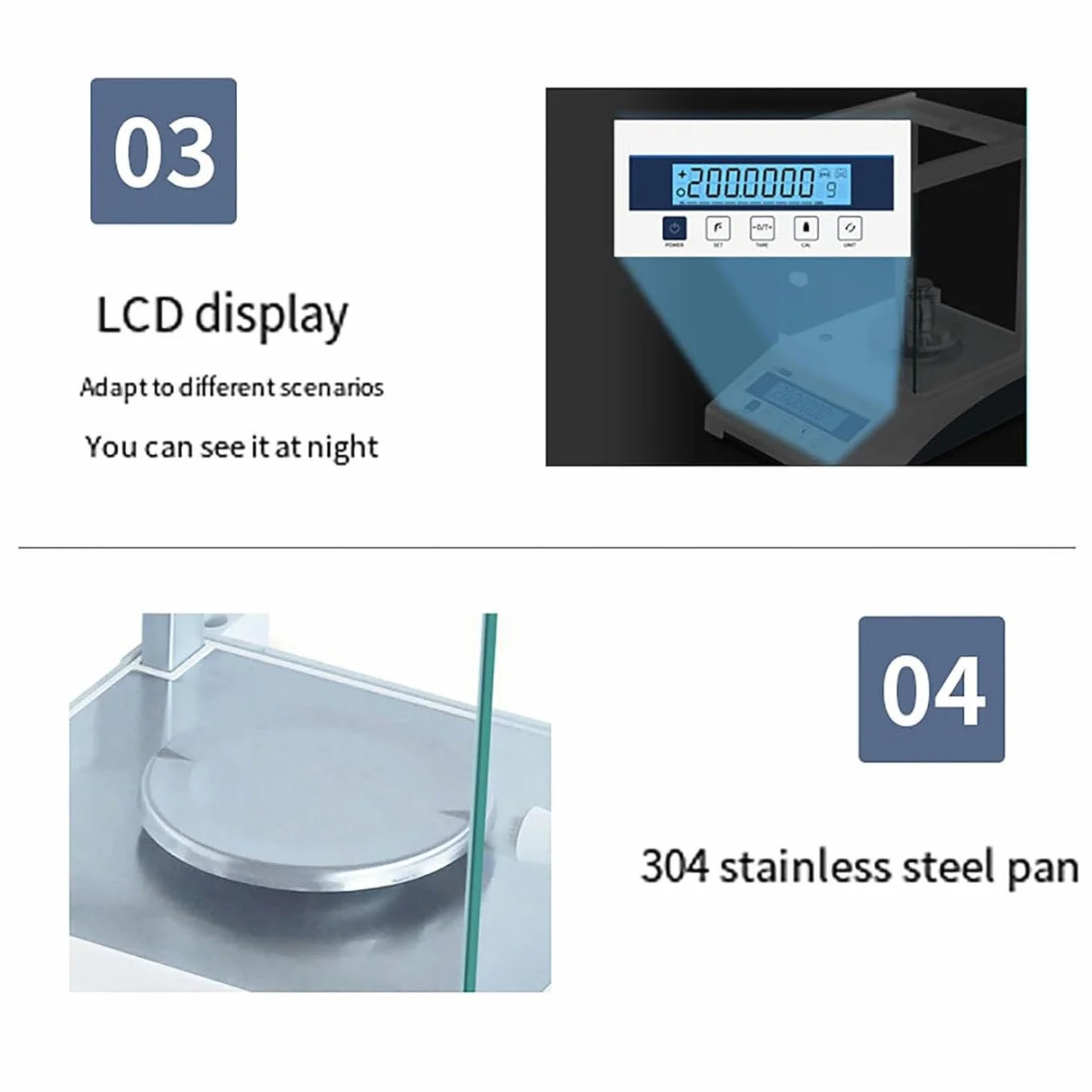 Bilancia analitica ad alta precisione, bilancia da laboratorio di precisione LCD 0,0001 g Bilancia digitale con parabrezza, bilancia con calibrazione esterna automatica, interfaccia RS-232, 220 g/0,