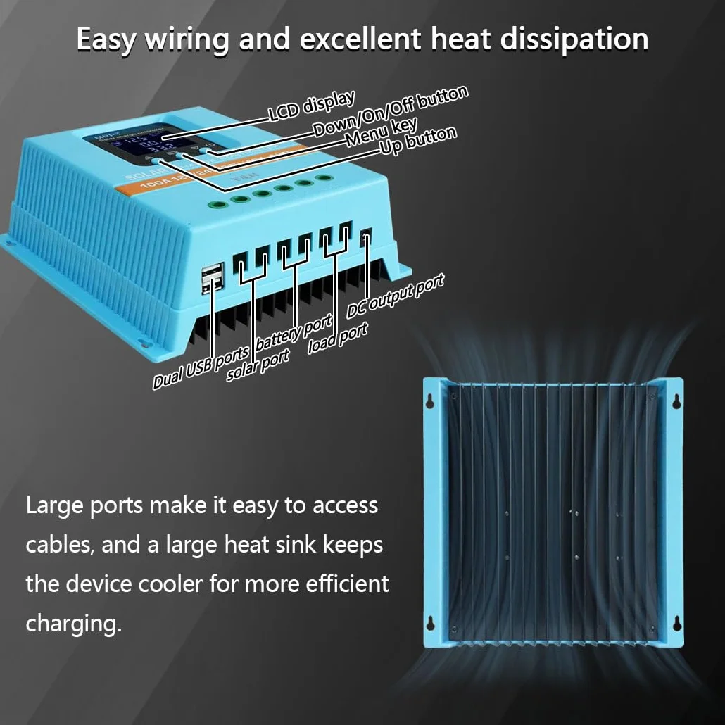 Y&H MPPT Regolatore di carica solare 100A 12V 24V 36V 48V display LCD regolazione intelligente max 100V ingresso Dual USB per piombo-acido/litio