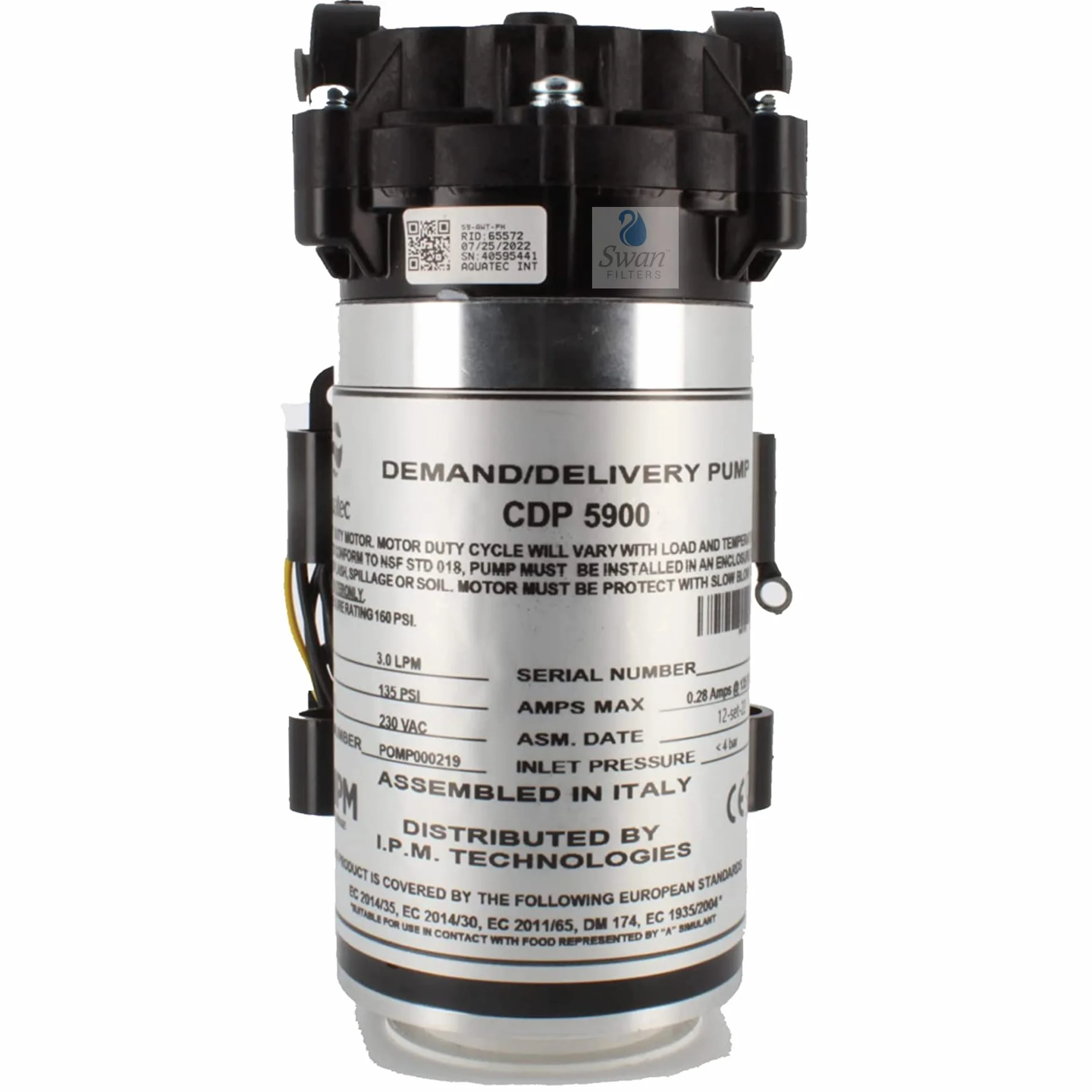 Pompa a Membrana Aquatec CDP 5900 per Osmosi Inversa ed Erogatori Acqua Attacchi per Tubi da 1/4 Pollice 6 mm 220 V