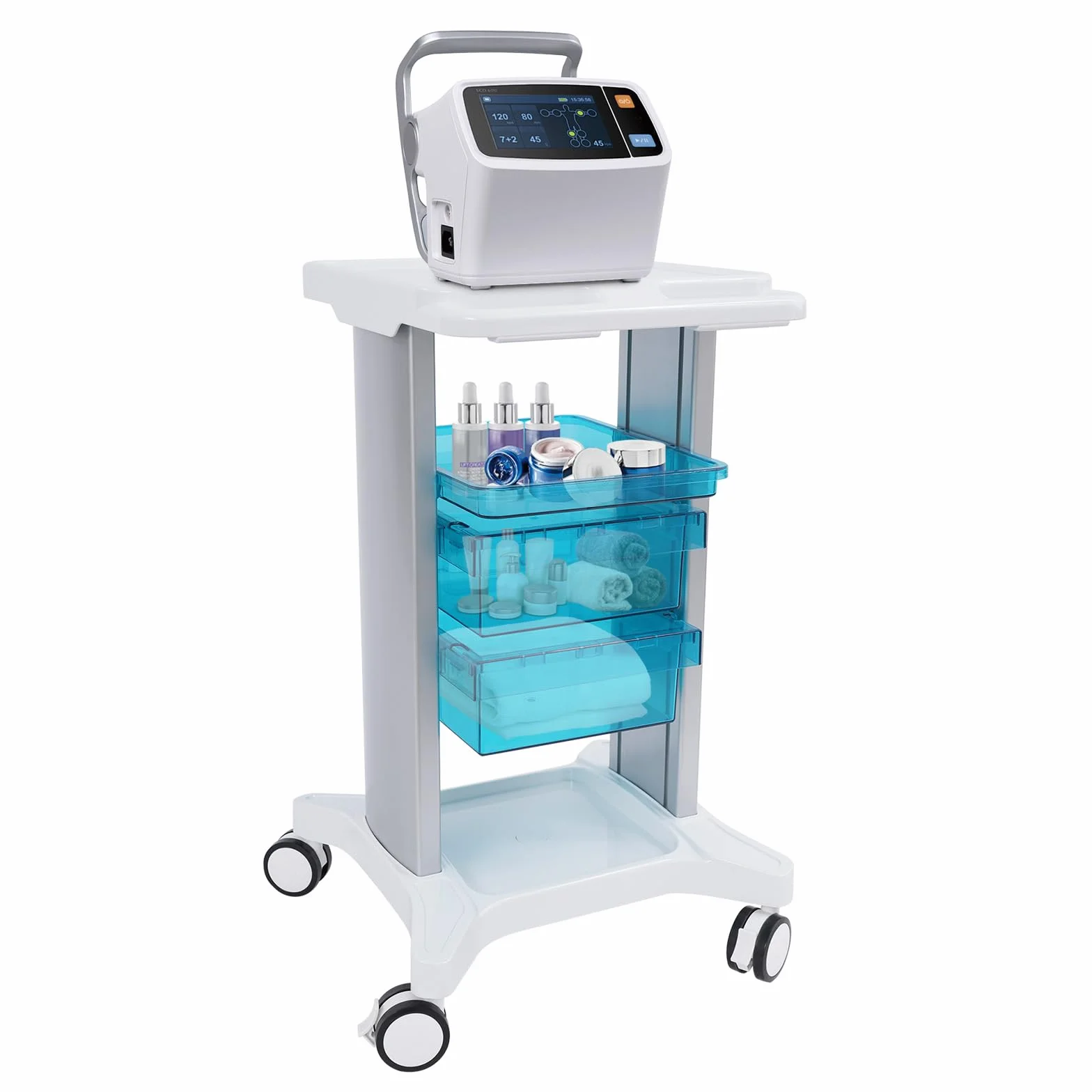 Carrello medico con 2 cassetti, carrello cosmetico da salone, portata 100 kg, carrello da portata per laboratorio, studio dentistico e salone di bellezza