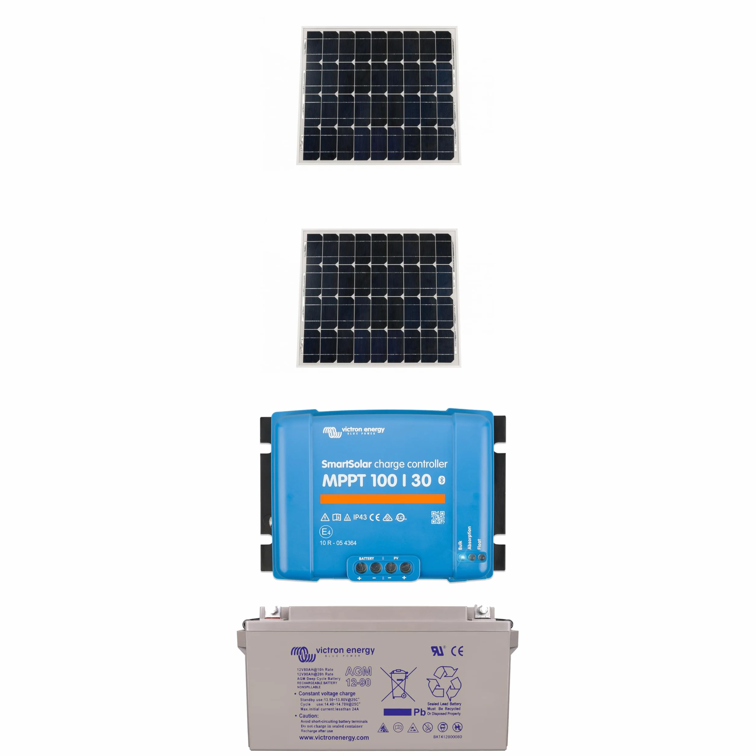 Kit Fotovoltaico 12V 2 pannelli + Smartsolar MPPT 100/30 + Batteria AGM/GEL per Camper e Barca – Compatibile con Victron (180W)
