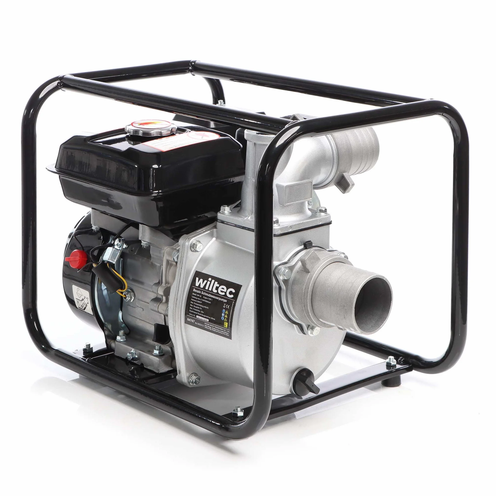 Wiltec Pompa per acque nere a benzina 4kW 48.000 l/h Pompa da giardino con attacco da 80 mm (3")