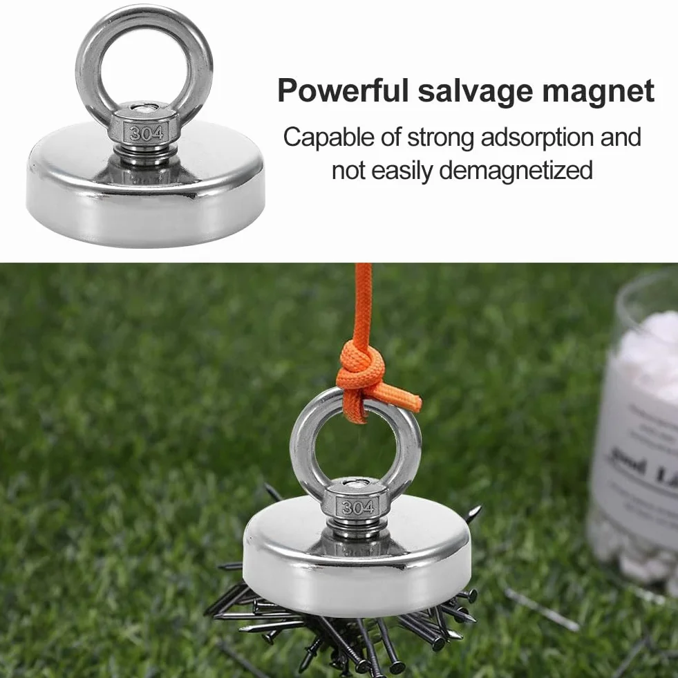 Magneti Neodimio Potente 62 kg Rotondo con Golfare per Pesca Magnetica Recupero Oggetti