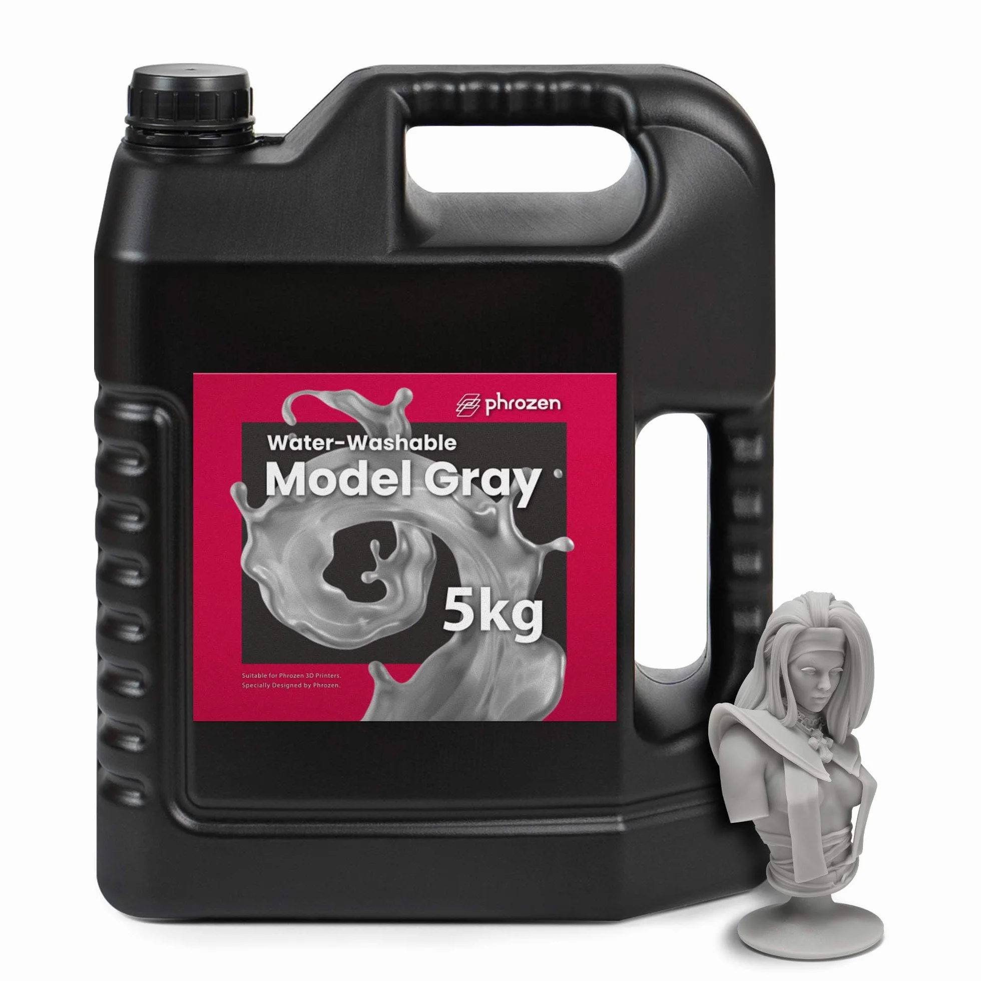 Phrozen Resina Lavabile in Acqua per Stampanti 3D | Resina Fotopolimero UV 405nm per Stampanti LCD | Poco Odorosa, Lavabile in Acqua, Indurimento Rapido | Grigio (5kg)