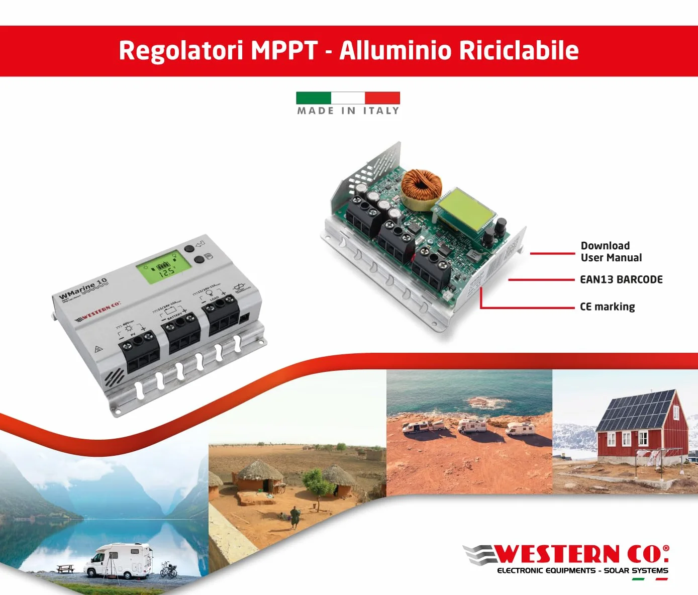 Western CO | Modello WMARINE10 | Regolatore di Carica MPPT 10A 12/24V, Regolatore di Tensione Carica Impianto Fotovoltaico, Circuito Buck-Boost, Display Grafico, Funzione Crepuscolare