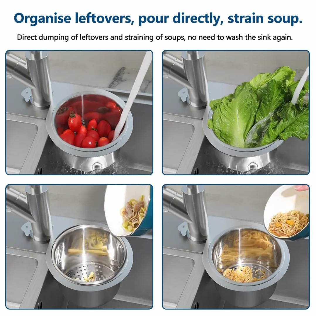 Cestello per Lavello a Forma di Cigno in Acciaio Inox, Cestino di Scarico da Multifunzionale Appendere per Lavello da Cucina,per Filtrare i Rifiuti Cucina e Lavare Frutta Verdura (1)