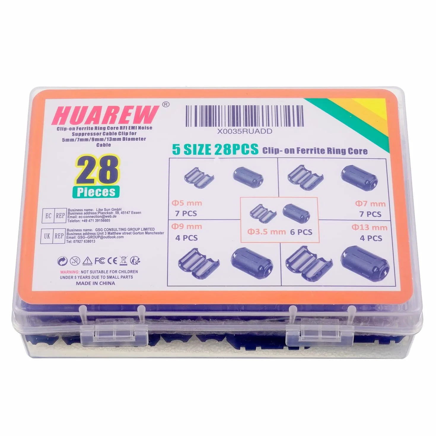 5 Valori 28 Pezzi Clip-on Nero Anello di Ferrite Nucleo RFI EMI Silenziatore del Rumore Clip per Cavo da 3.5mm 5mm 7mm 9mm 13mm di Diametro