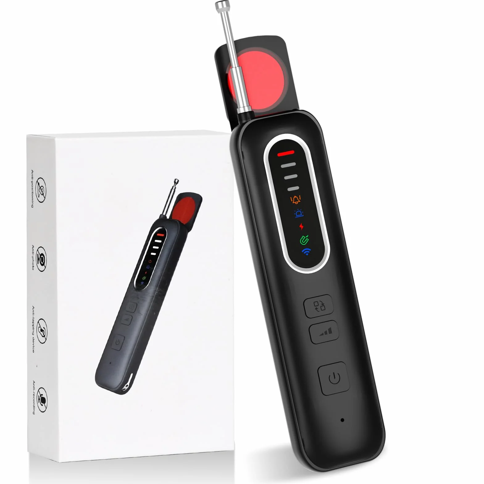 Rilevatore Microspie, Detector Telecamere Nascoste, Rilevatore di Cimici e microspie con 4 Livelli di Sensibilità per Casa, Hotel, Viaggi
