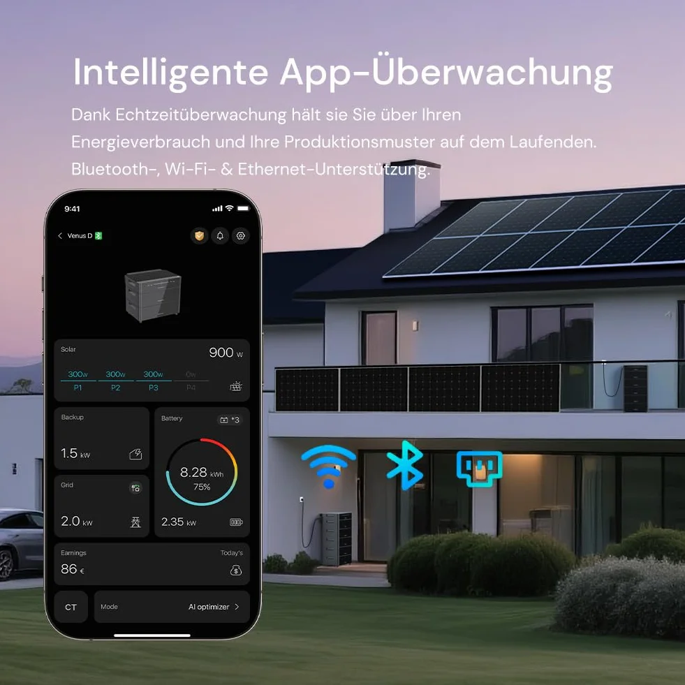 Marstek Venus D 5120 Wh Impianto solare da balcone batteria espandibile micro-inverter 4 MPPT 4 kW FV uscita 2,2 kW espandibile 15,36 kWh 6000 cicli IP65 Plug&Play