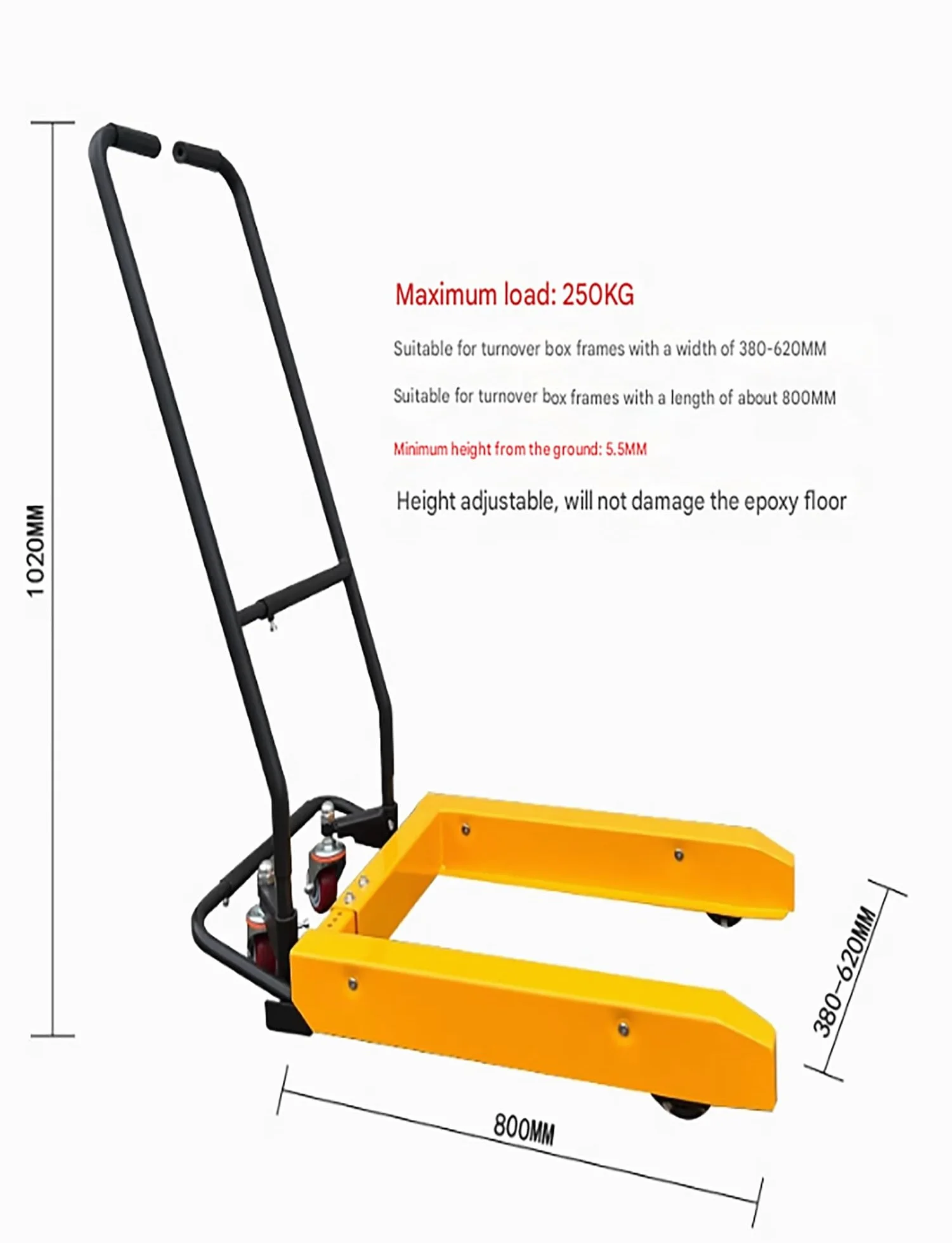 Transpallet manuale con forche, capacità 550 libbre, larghezza 15-24,4" x lunghezza 31,5", transpallet standard
