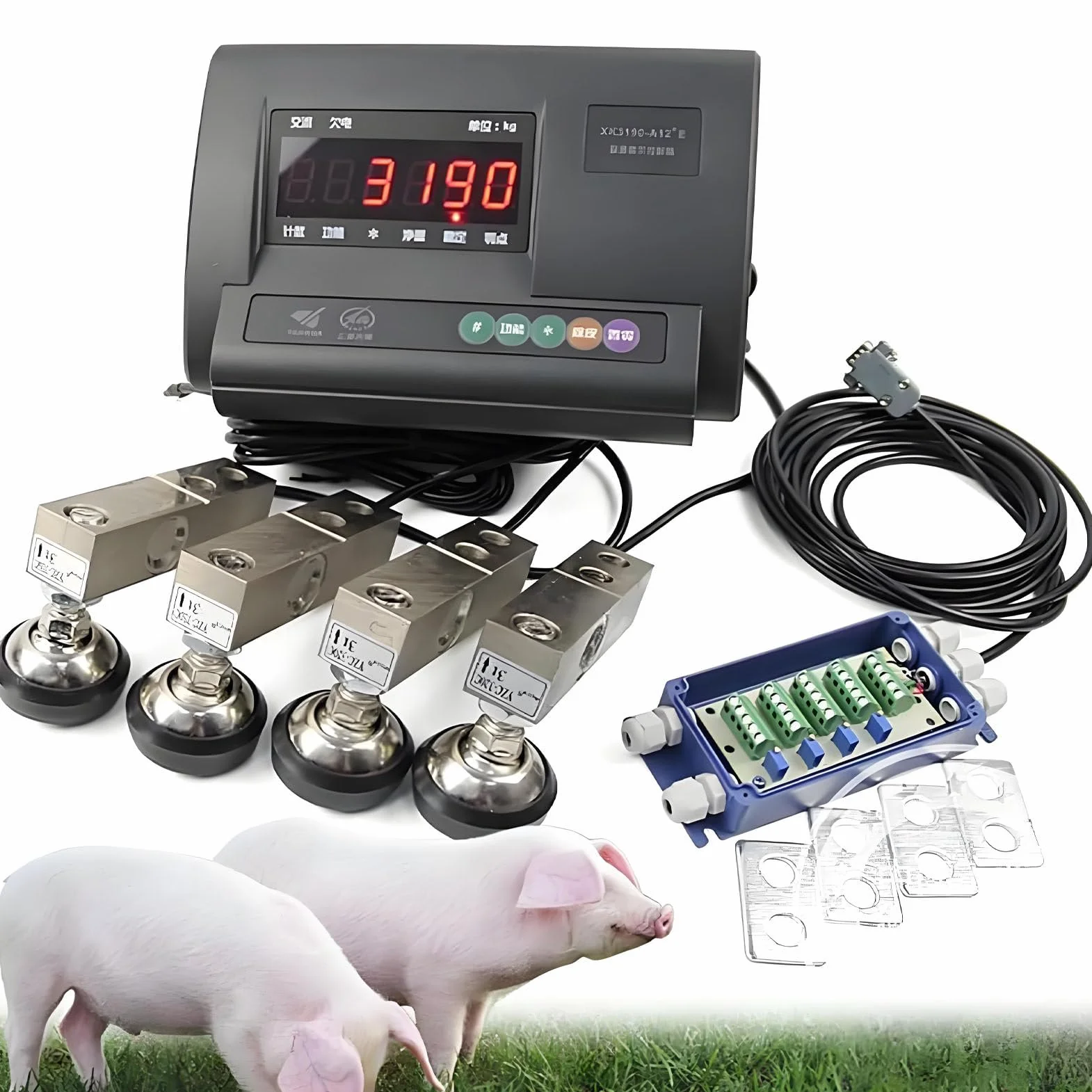 Kit Bilancia per Bestiame con indicatore ad Alta precisione per bovini, suini, capre e Pecore, indicatore di Bilancia a Ponte con 4 Celle di carico e Scatola di connessione 3000kg