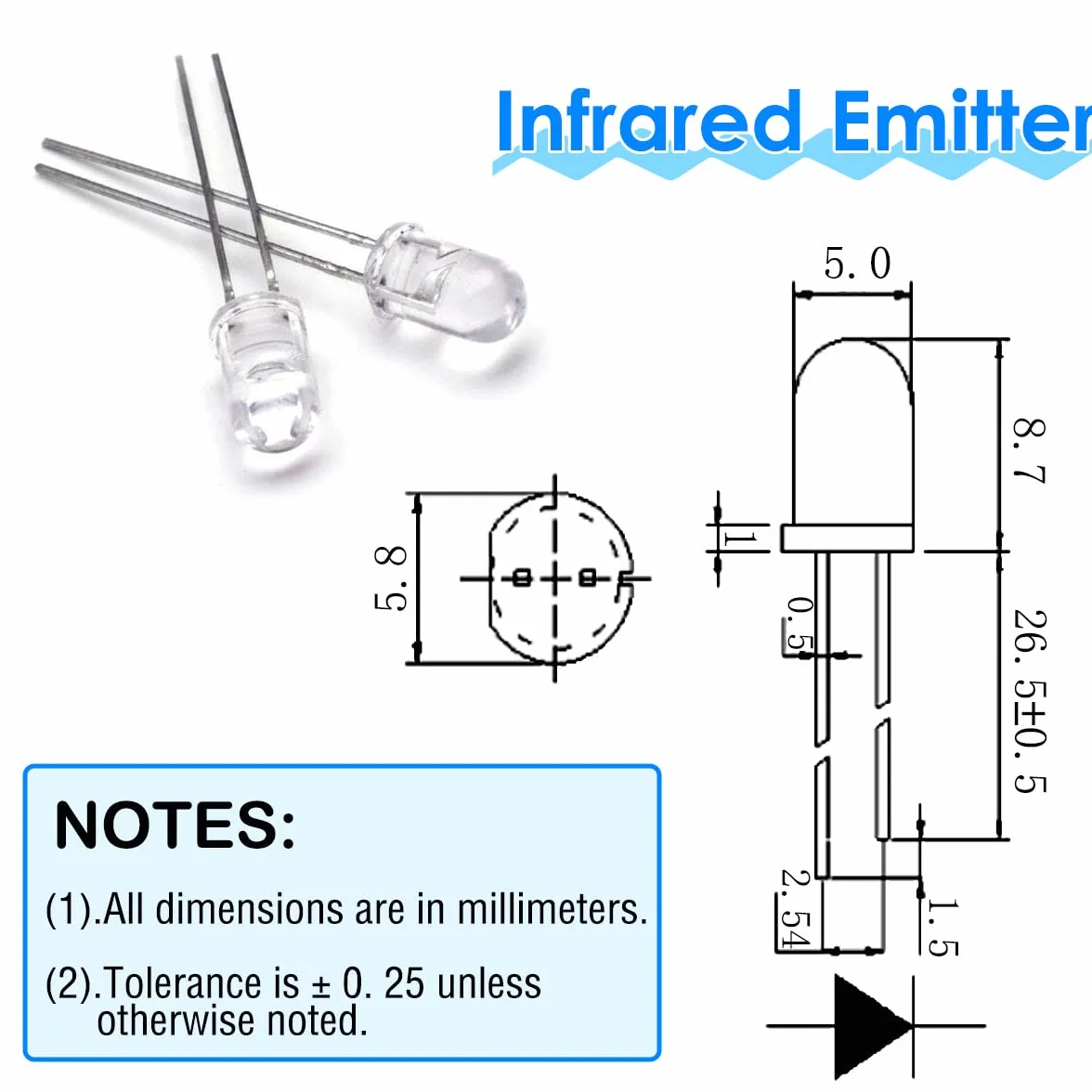 5mm Emettitore infrarosso + diodo ricevitore IR 18m per Arduino, 940nm Sensore LED ricevitore fotosensibile IC dedicato costruito/anti-interferenza forte, con resistore (20pairs)
