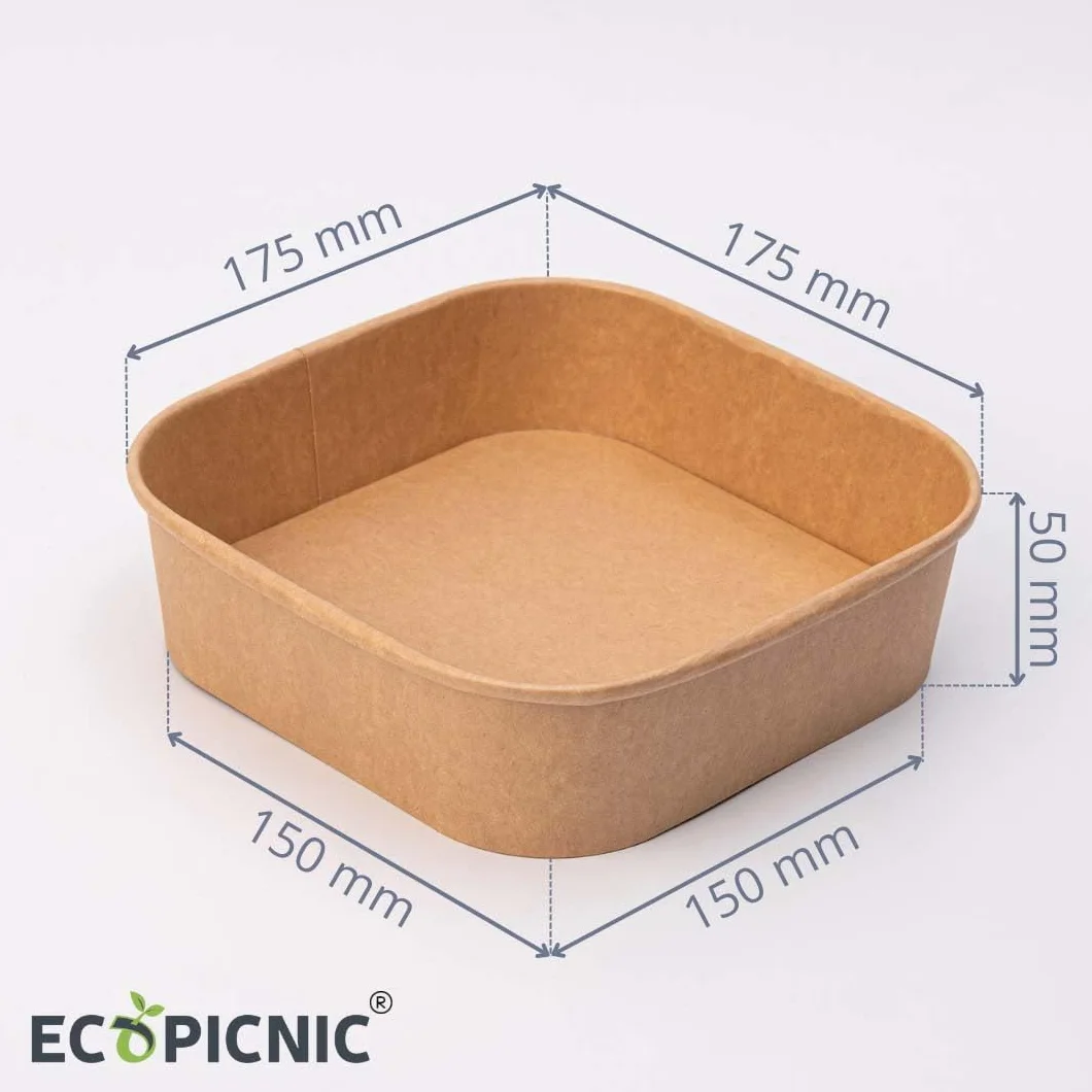 Salatiera Quadrata Carta Kraft 1000 ml 50 Pezzi Contenitori Monouso per Insalate Poke Bowl