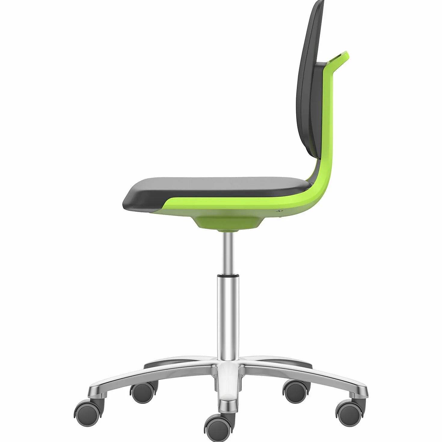 BIMOS | Sedia girevole da lavoro LABSIT | basamento a cinque razze con rotelle | sedile in PU espanso | verde