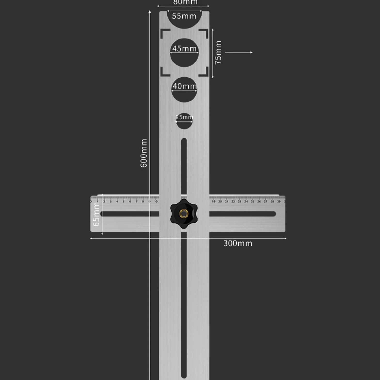 Righello di misurazione angolare per piastrelle, 300 mm, con fori da 25 a 60 mm, manuale di precisione per ceramica e granito