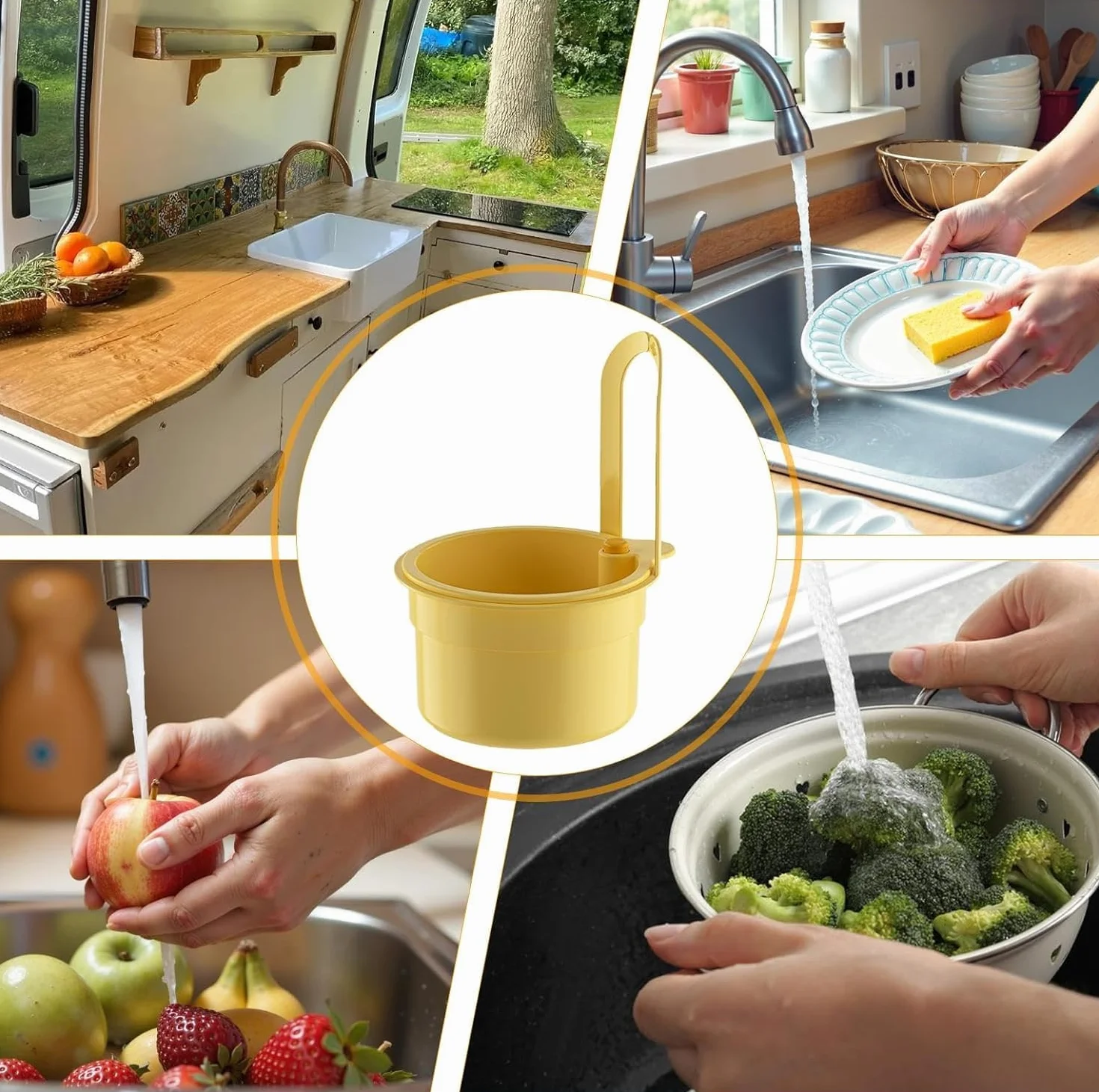 Scolapasta a Scatto per Lavello,Colino per lavello, filtro di scarico 3 in 1, Cestino filtro rimovibile per lavare e scolare,per Cucina, Lavandino (Giallo)