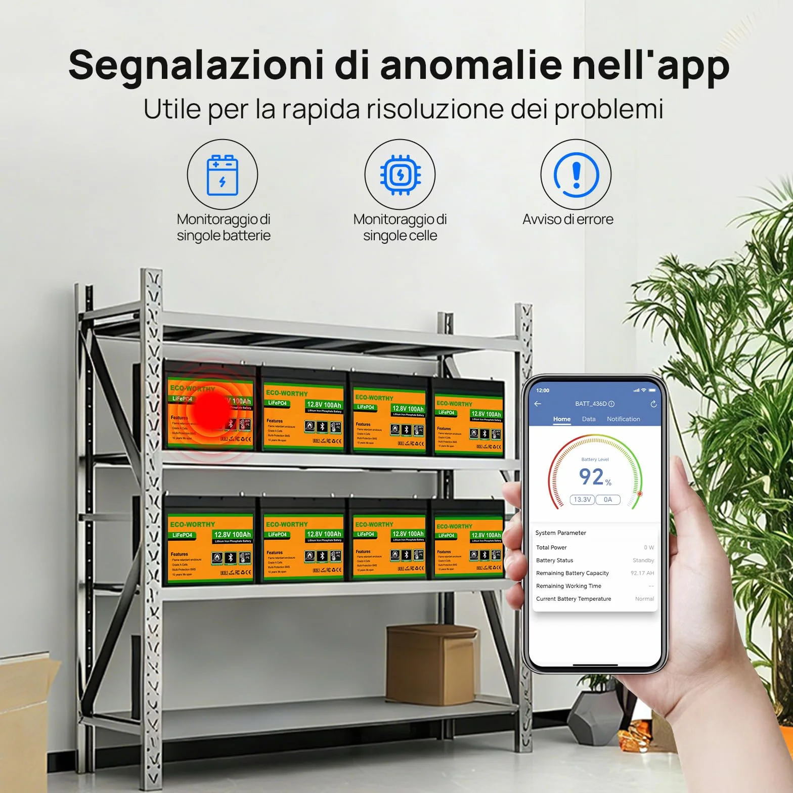 ECO-WORTHY Lifepo4 Batteria al litio Bluetooth 12 V 100 AH, Batteria LiFePO4 con Protezione a Bassa Temperatura, BMS Intelligente, 1280 Wh Energia, per Caravan, Campeggio
